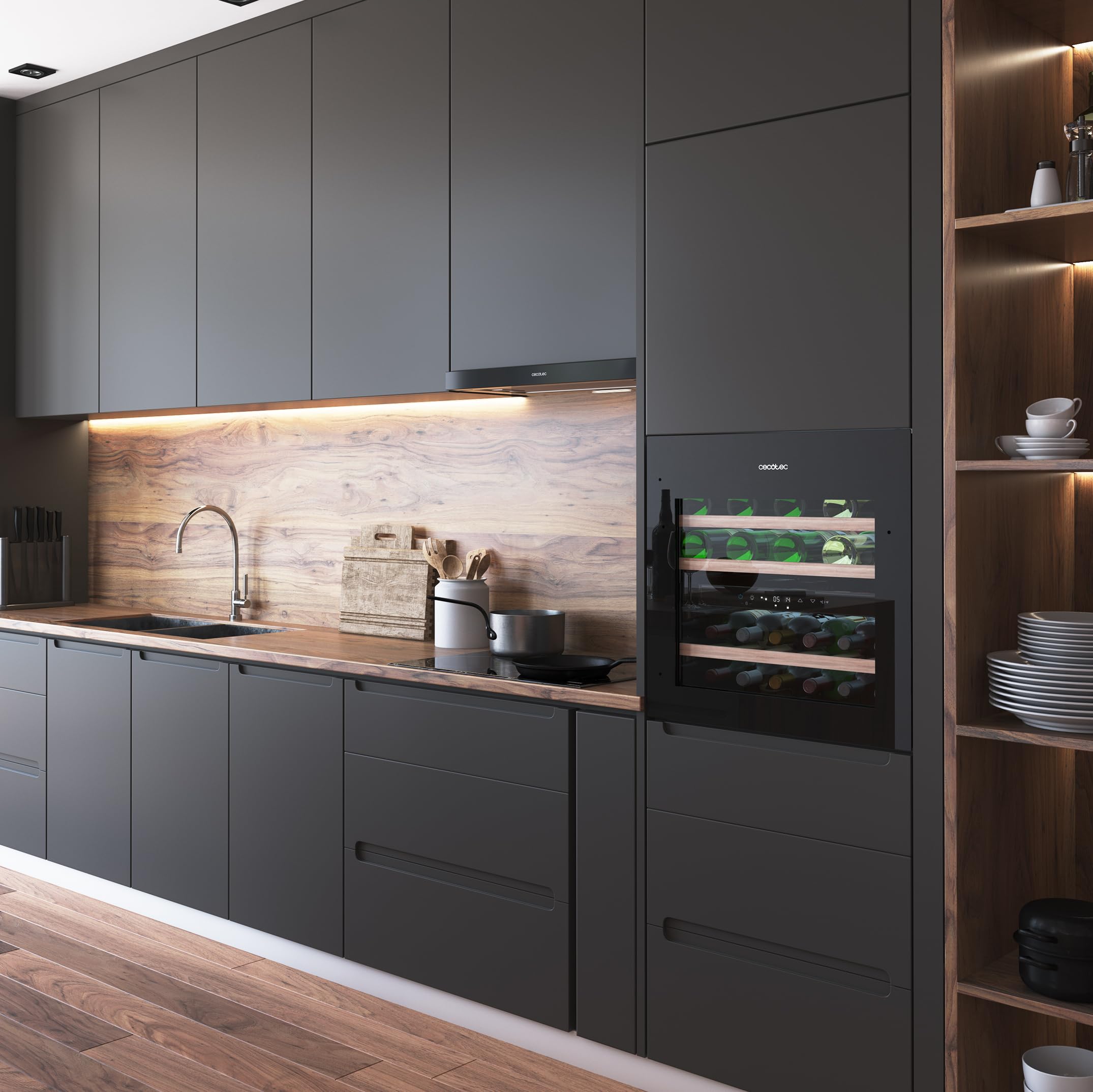 Cecotec GrandSommelier Duo 36000 Touch Black Compressor lodówka do napojów z kompresorem - 36 butelek z możliwością zabudowy. Czarne szkło, czujnik dotykowy, podwójna strefa temperatury, wyświetlacz