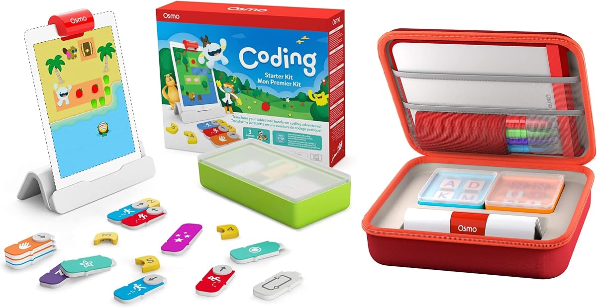 Kit de inicio de codificación para iPad Plus Estuche de almacenamiento grande - 3 juegos educativos de aprendizaje - 5-10+ años - Aprende a codificar, conceptos básicos de codificación y rompecabezas de codificación - Base de iPad de juguete STEM INCLUIDA