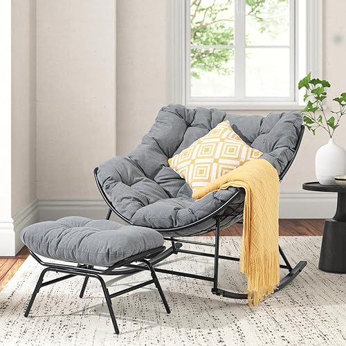 Miniatura 6 de OC Orange-Casual Mecedora para exteriores con otomana, sillas reclinables para balcón, porche, jardín, sala de estar, patio, cómodo juego de sillas