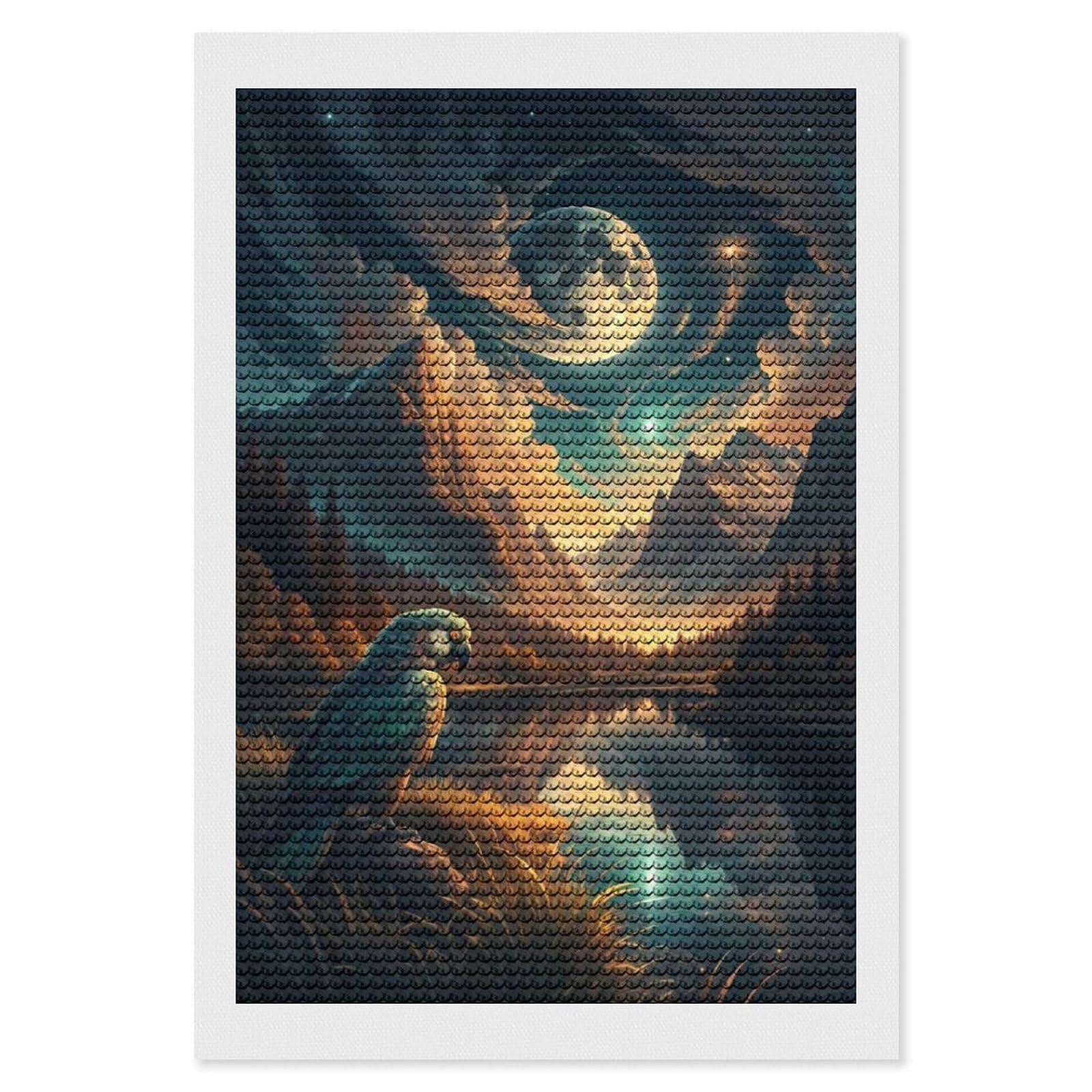 Junmoney Parrot by Moonlit Mountain Lake Diamond Art Kit 8"x12", Neat Printed Canvas, Finish and Display, Relaxing DIY Hobby, Living Room Decor