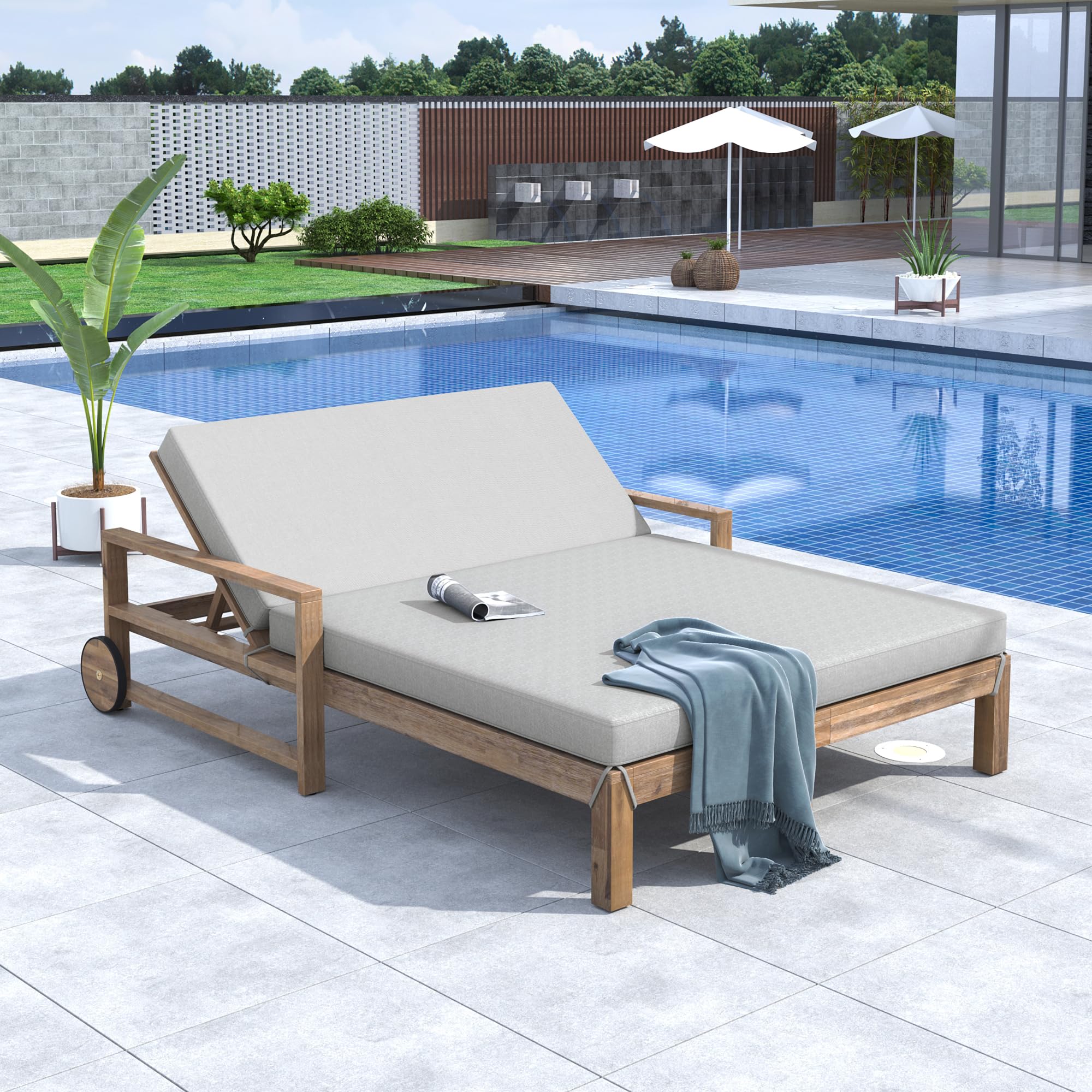 SEE DESCRIPTION 1-Piece Farmhouse-Styled Wooden Outdoor Sunbed for Ultimate Relaxation Daybed Seating 2 People for Poolside, Garden and Backyard - Grey
