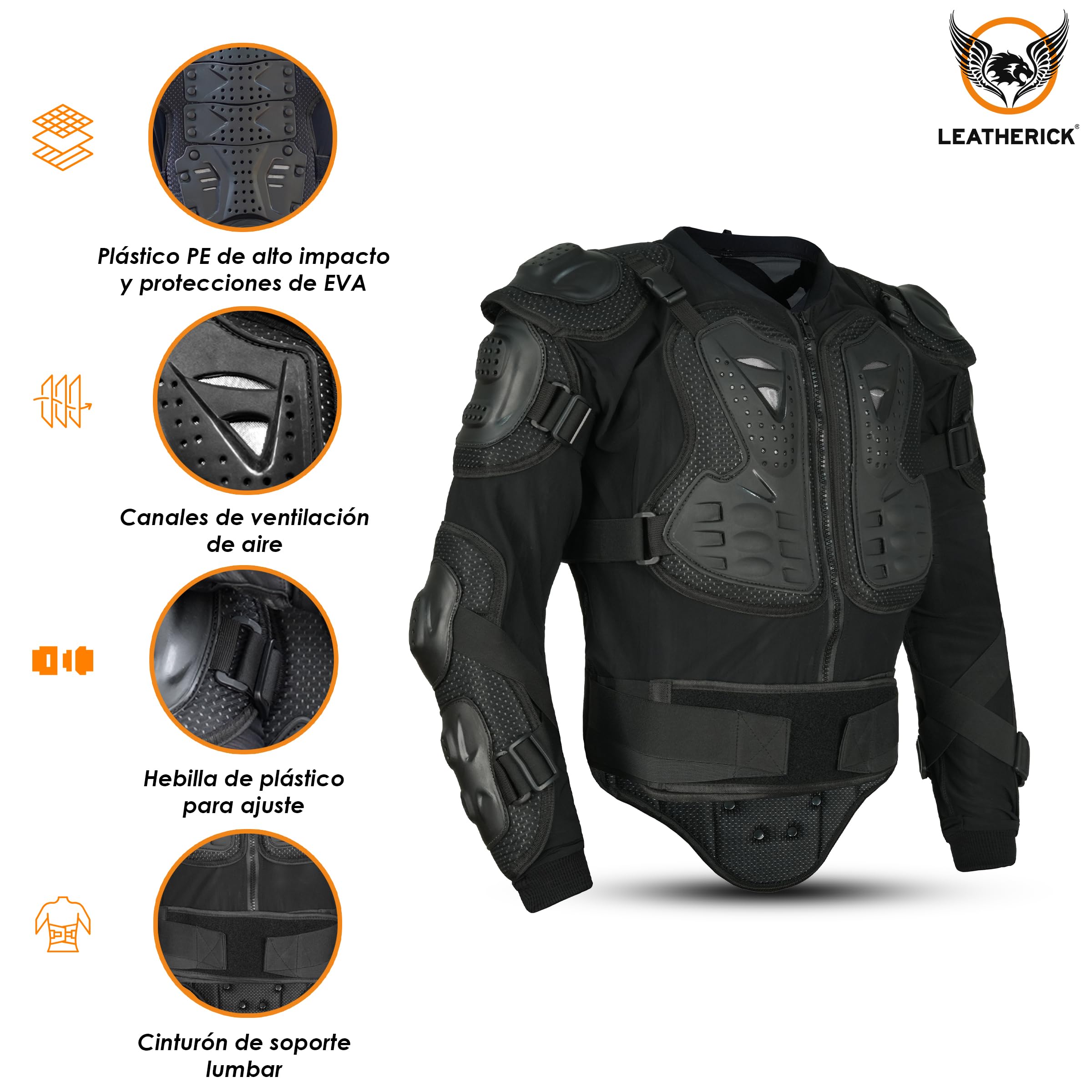 Leatherick Chaqueta protectora para motociclistas: armadura completa con protector de pecho para hombres y mujeres. Ideal para motocross, cuatrimotos y otras actividades todoterreno. Equipada para mot