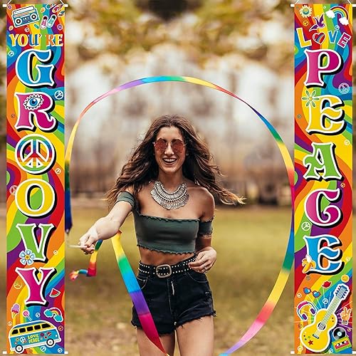 Miniatura 3 de Blulu Decoración de pared hippie para fiestas de los años 60, letrero de porche de los años 60, letrero de puerta de fiesta para decoración de