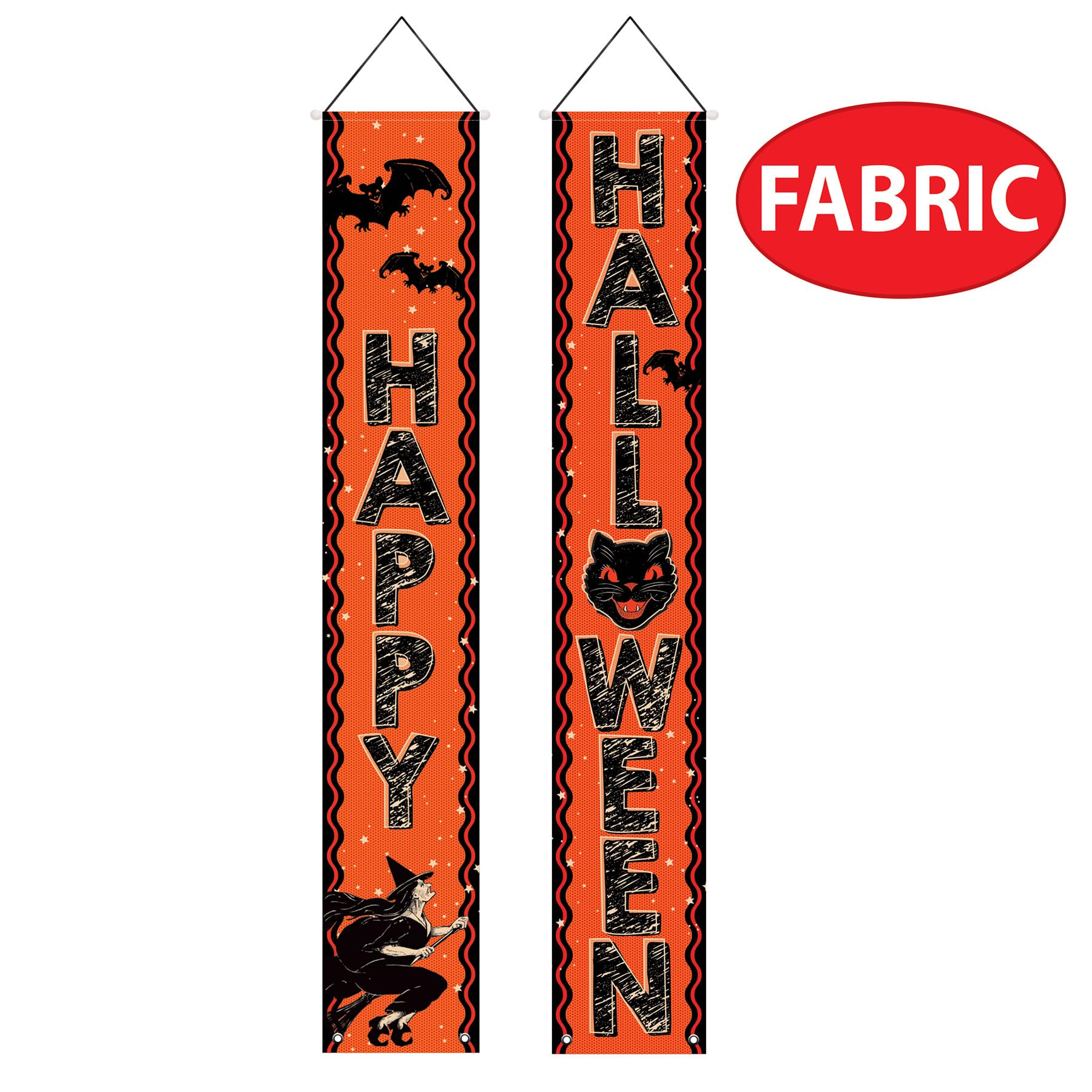 Beistle Tkanina Vintage Halloween Dekoracje Zestaw paneli drzwiowych, do użytku wewnątrz/na zewnątrz, świętujemy z Tobą od 1900 roku, 15 x 32 cm, pomarańczowy/czarny