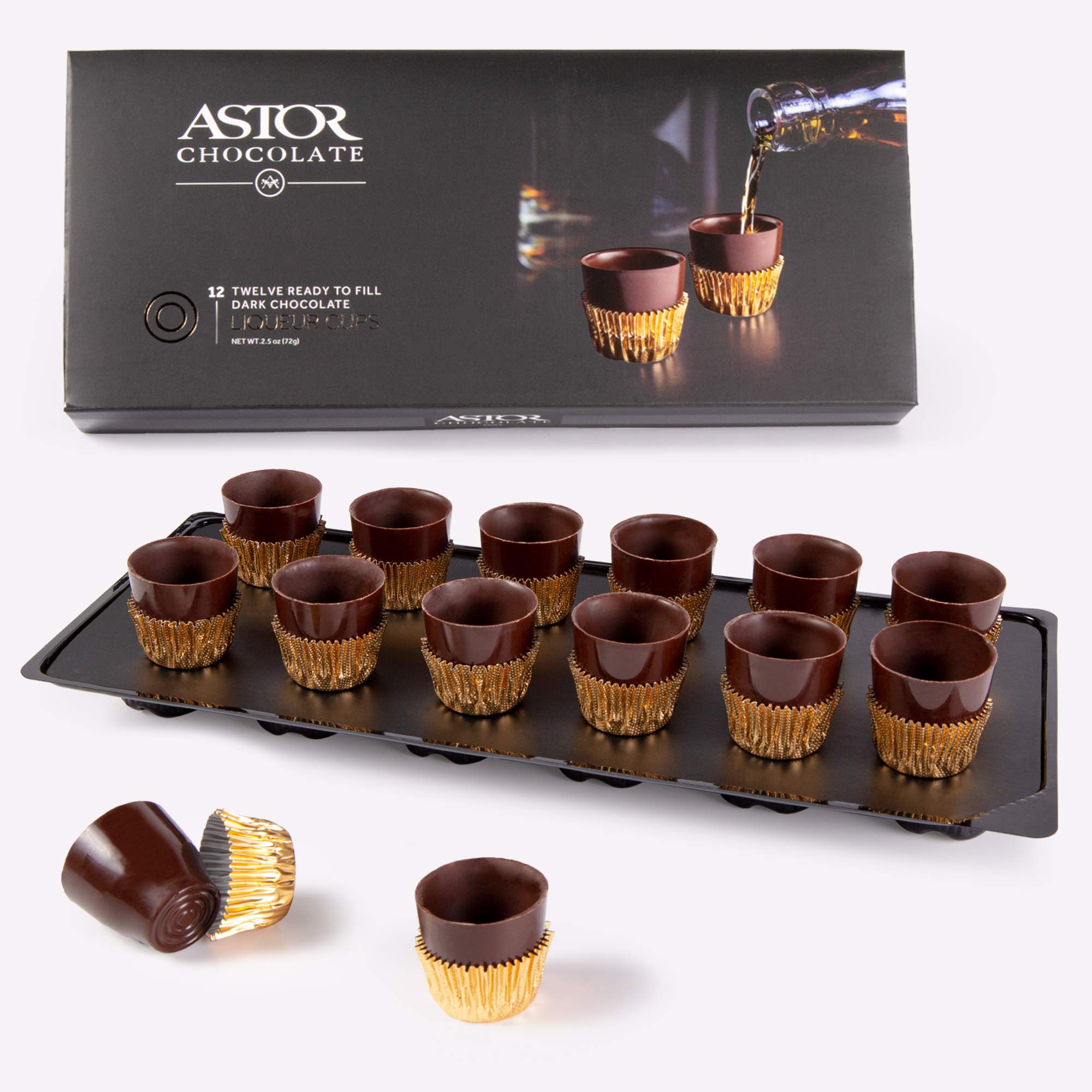 Astor Chocolate Liqueur Cups, 12 Dark Chocolate Ready to Fill Cups, Mini Dessert Shells, Perfect For Gifting, Hostess Gifts, Party Planning, Catering Products Liquor Accessories