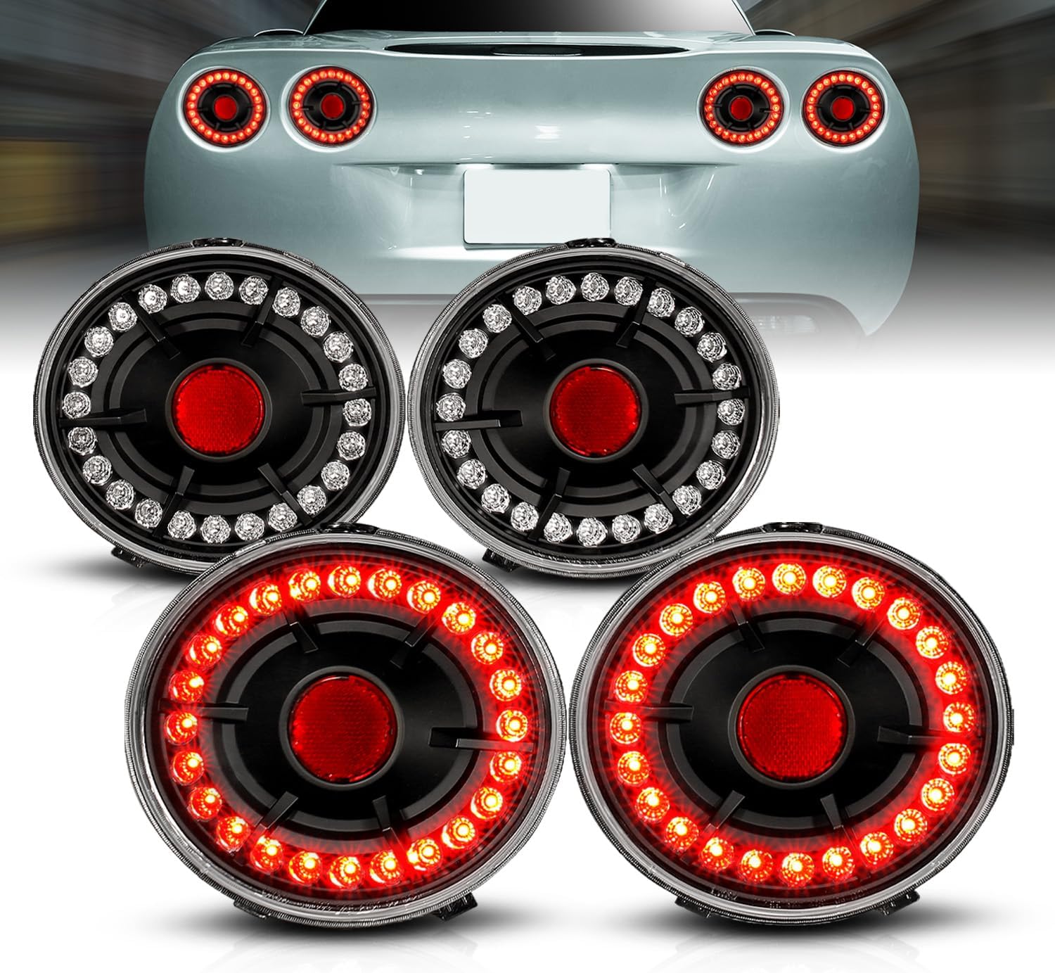 AmeriLite L.E.D Taillights Black For Chevy Corvette/Covette Z06 - Passenger and Driver Side