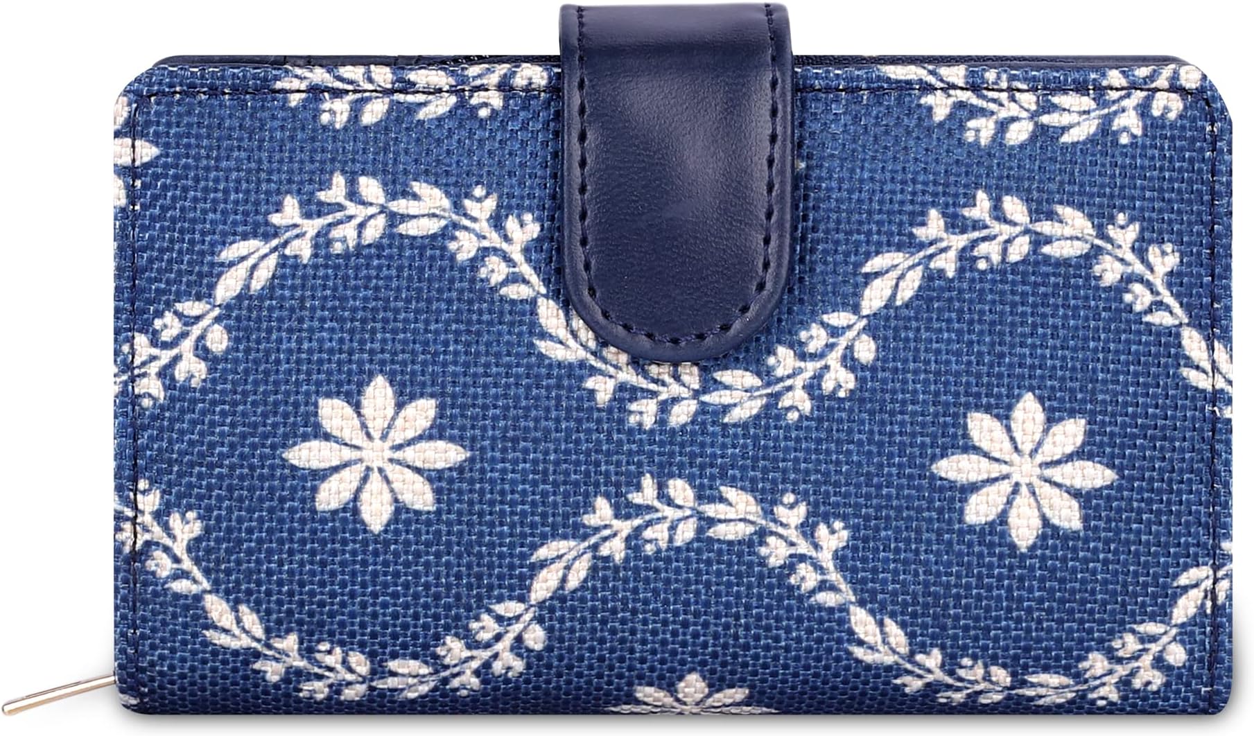 THE CLOWNFISHFab Series Printed Handicraft Fabric & Vegan Leather Ladies Wallet Clutch Purse for Women Girls with Multiple Compartments (Royal Blue)