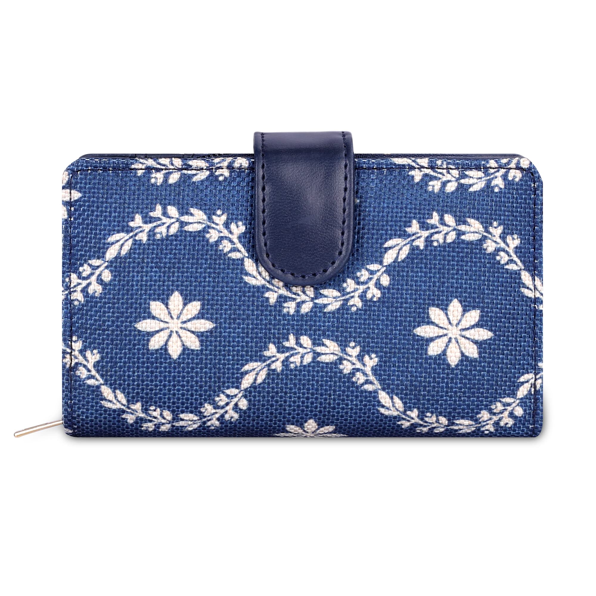 THE CLOWNFISHFab Series Printed Handicraft Fabric & Vegan Leather Ladies Wallet Clutch Purse for Women Girls with Multiple Compartments (Royal Blue)
