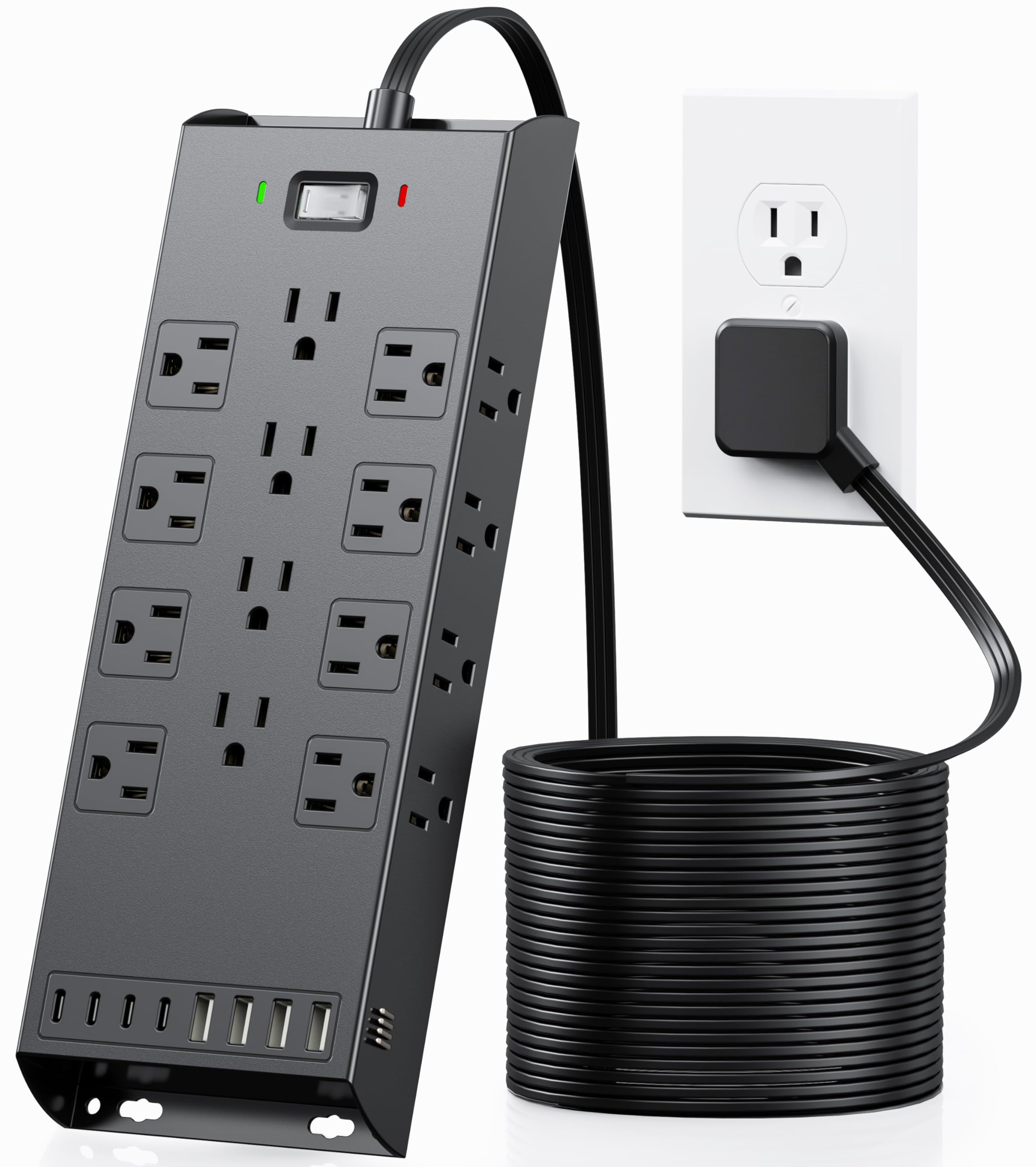 Surge Protector Power Strip 4800J LeZone 10Ft Long Extension Cord Flat Plug 20 Outlets 8 USB Ports 4
