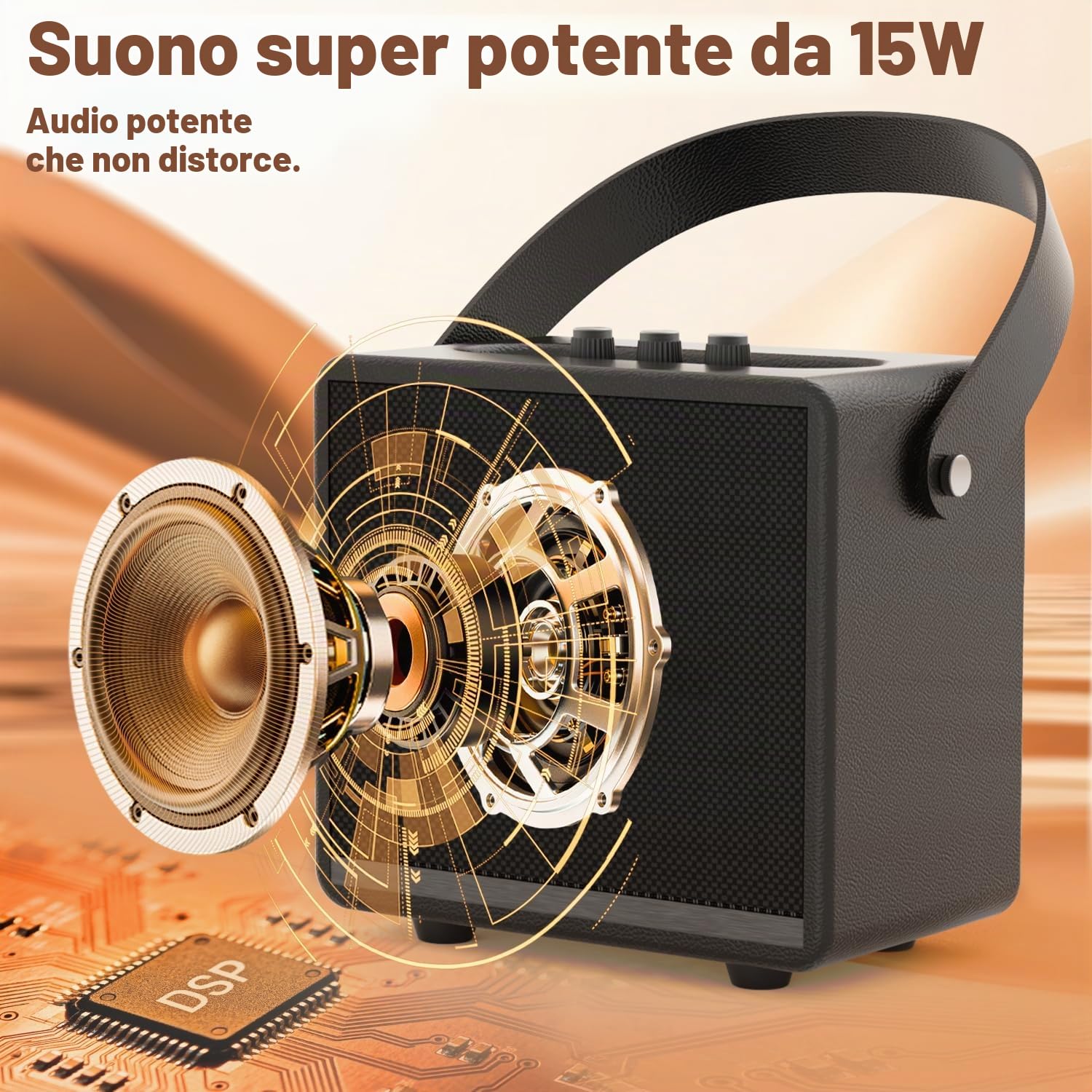 Altoparlante Bluetooth retrò, wireless, subwoofer da 105 mm, BT 5.3 con EQ, accoppiamento TWS, tipo C, scheda TF e USB, per feste all'aperto e casa