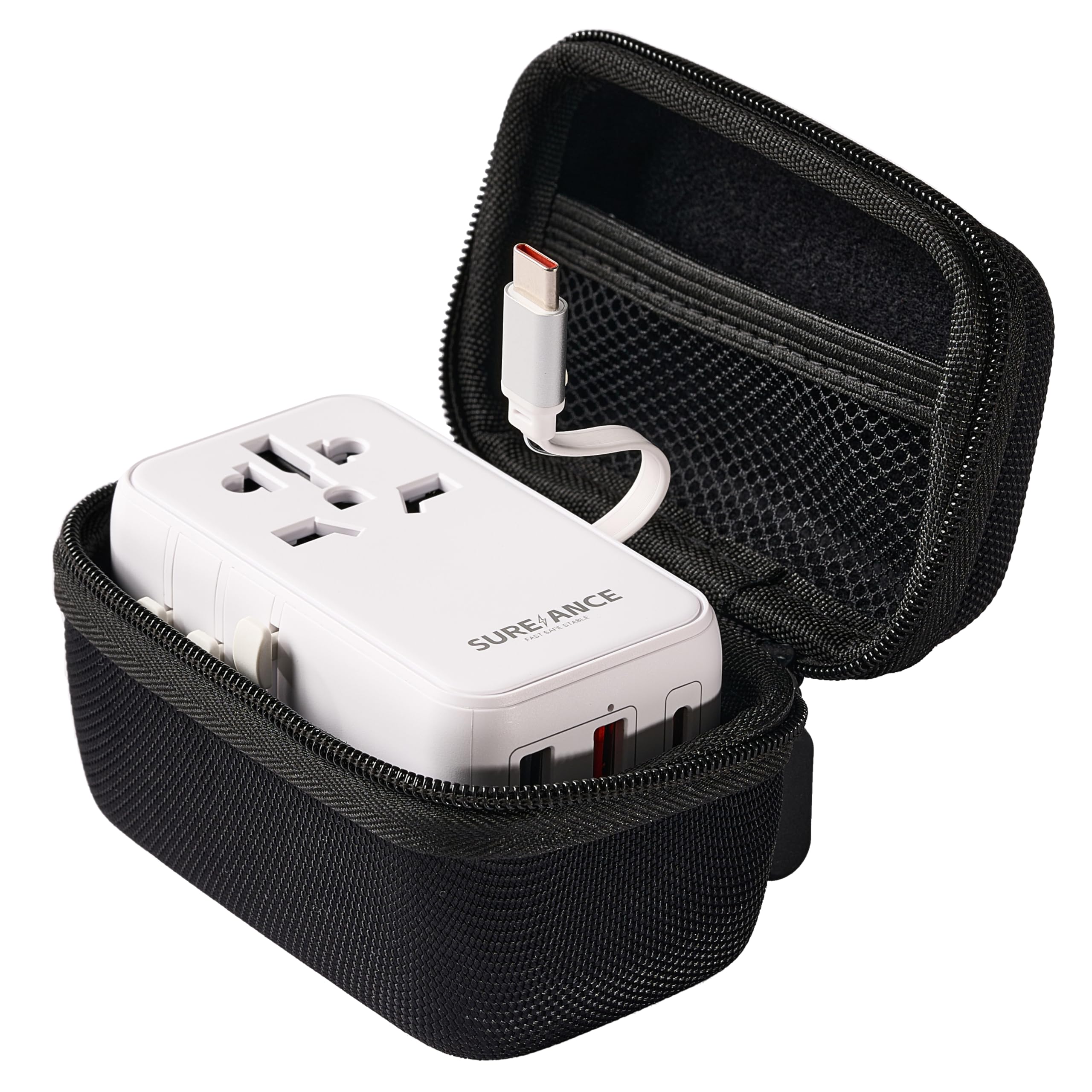 70W Universal Travel Adapter Plug Adapter with One 65W Fast Charging USB C Cable 1XUSB-C PD 2XUSB-A QC