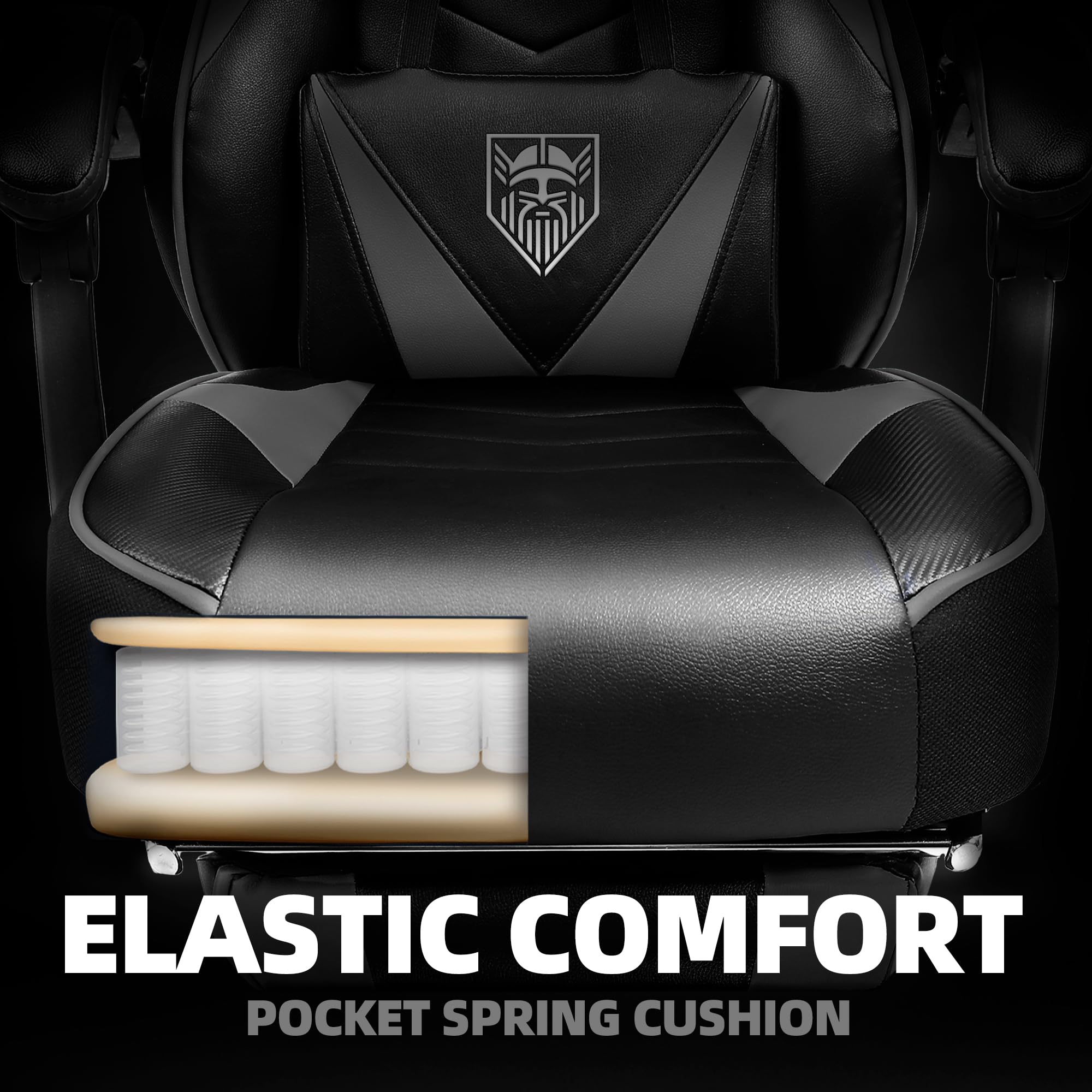 Vonesse Gaming Chair, High Back Gaming Chair with Footrest and Massage, Gaming Chairs for Adults with Pocket Spring Cushion, Big and Tall Reclining Computer Chair with Lumbar Support (): Grey/Black