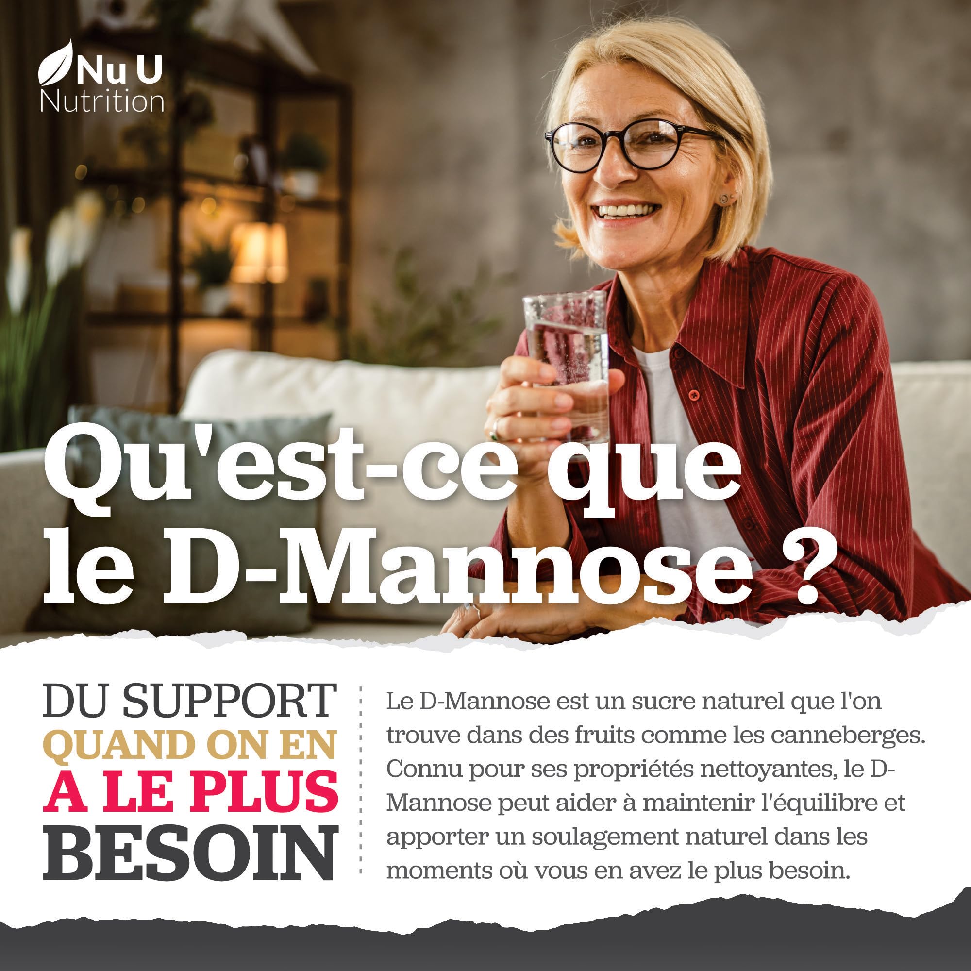 D-Mannose - 120 Capsules Véganes - Complexe 3 en 1 avec Extraits de Canneberge et d'Hibiscus - Soutien Naturel pour les Femmes - Fabriqué en Europe - Nu U Nutrition