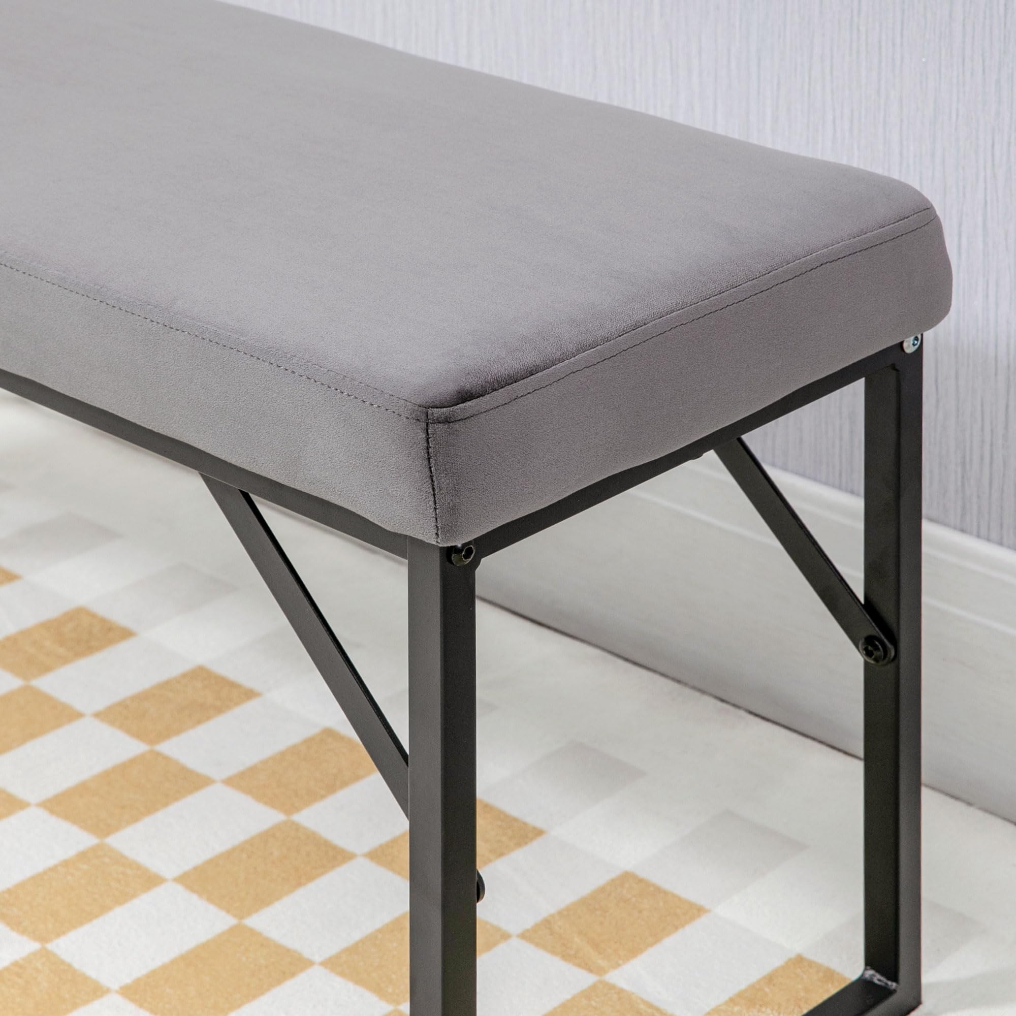 HOMCOM Ławka do siedzenia, ławka tapicerowana, ławka do łóżka o wyglądzie aksamitu, do salonu, sypialni, obciążenie do 200 kg, stal, ciemnoszara, 100 x 35 x 47 cm