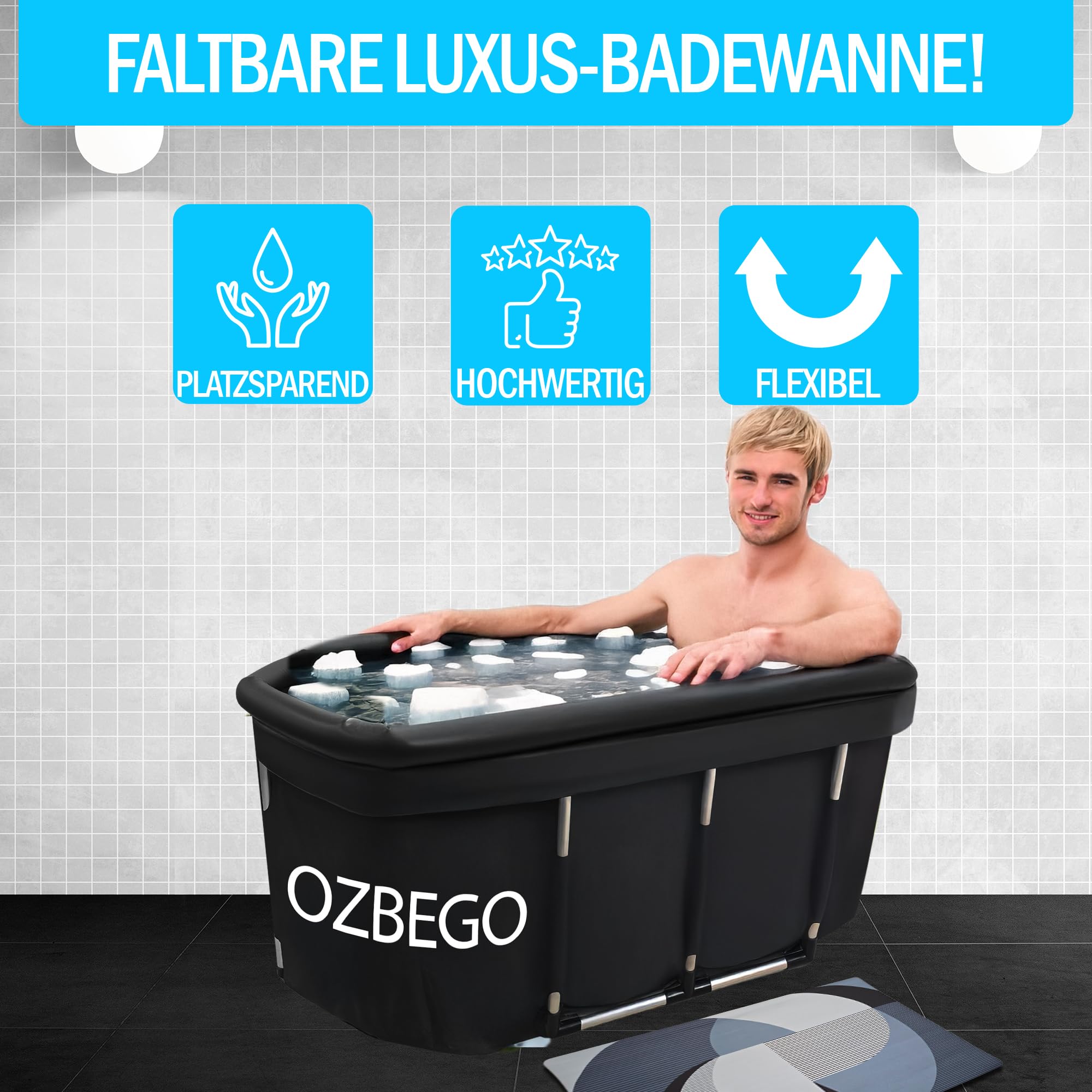 Eiswanne XL Tauchbecken Eisbad Set mit Deckel Tasche Luftringabdeckung Badewanne für Erwachsene Ice Bath Zubehör Eisbaden Tonne Outdoor Eistonne Mobile Badewanne