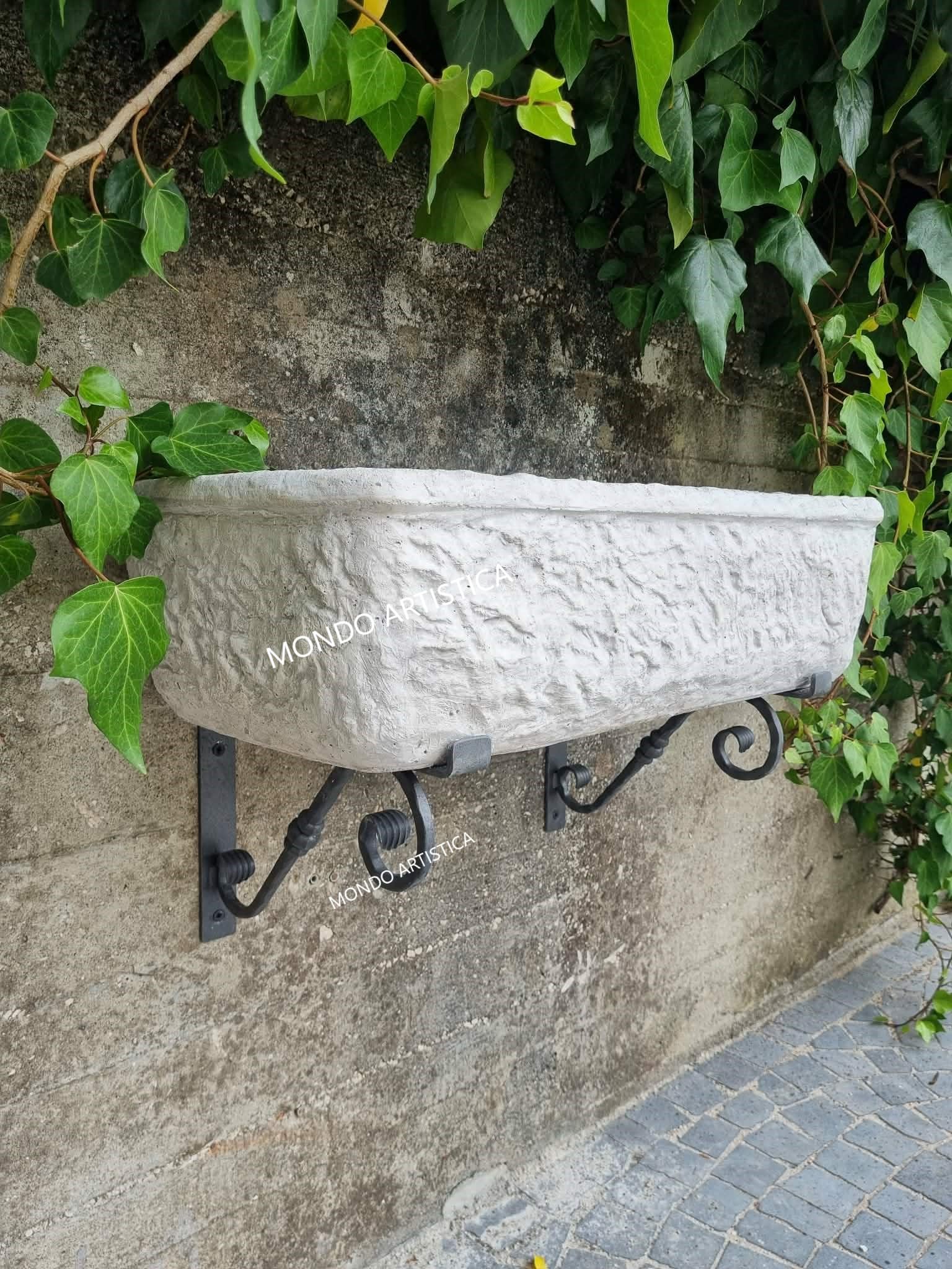 Lavello Lavandino In Cemento Con Staffe in Ferro, Lavabo, Fontana, Vasca E Gocciolatoio reversibile - Larghezza 80x40 Cm - Per Esterno Da Giardino Colore Sfumato grigio chiaro