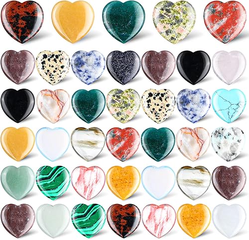 40 piezas de cristales curativos de corazón de 1 pulgada piedras de amor naturales de corazón piedras surtidas y cristales piedras de preocupación
