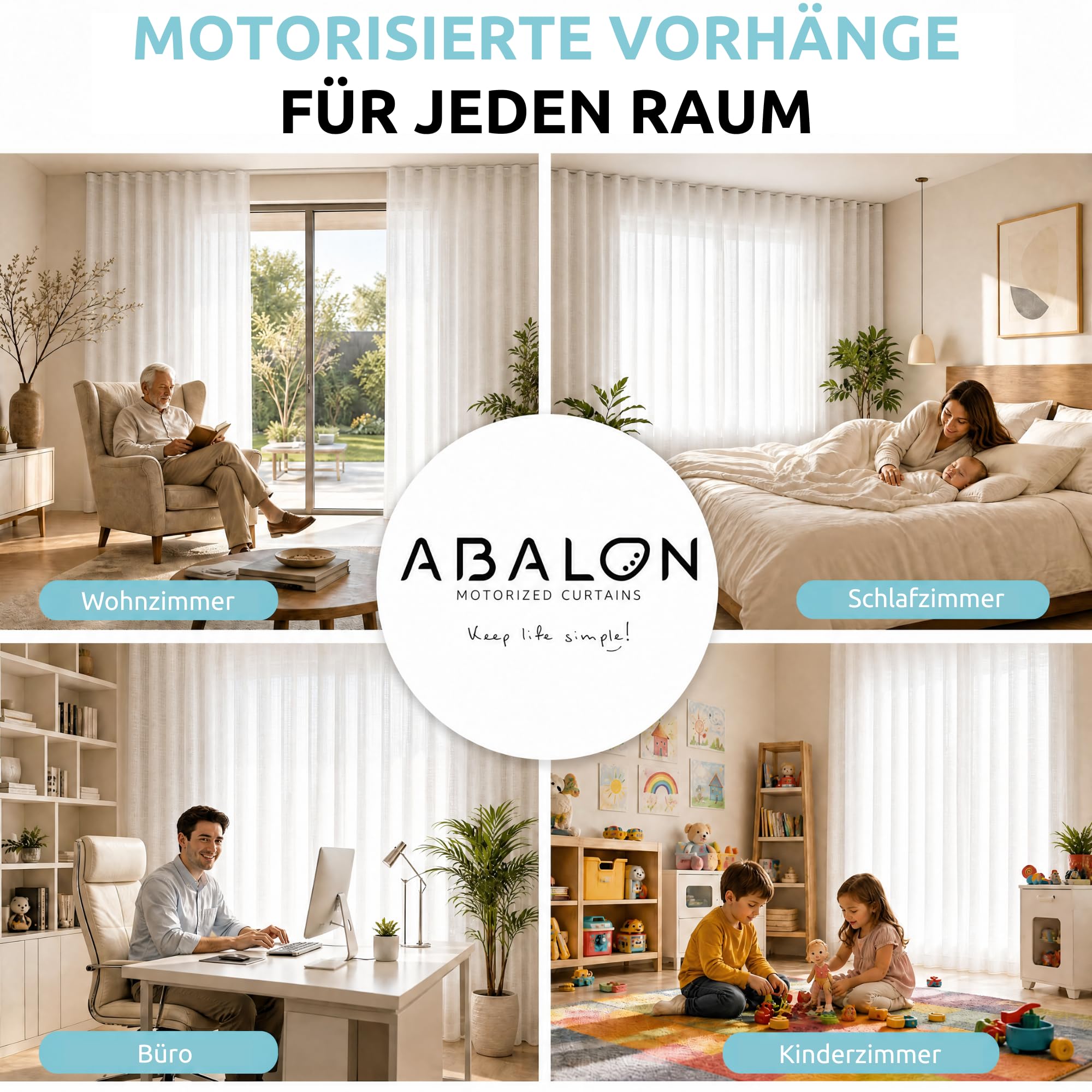 ABALON S-Wave Elektrische Gardinenschiene, WLAN-Motor, kompatibel mit Alexa, Google Home und der Tuya Smart Mobile App, Fernbedienung, Breite bis zu 4 Meter, Weiß