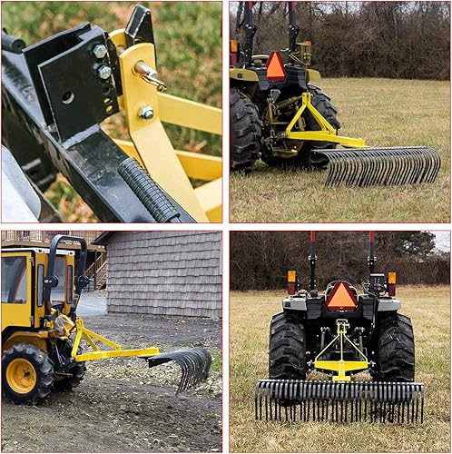 Miniatura 7 de AIWARGOD Rastrillo de paisaje de 5 pies con rotación de 270 grados para tractores compactos categoría 1 enganche rápido de 3 puntos para remolque