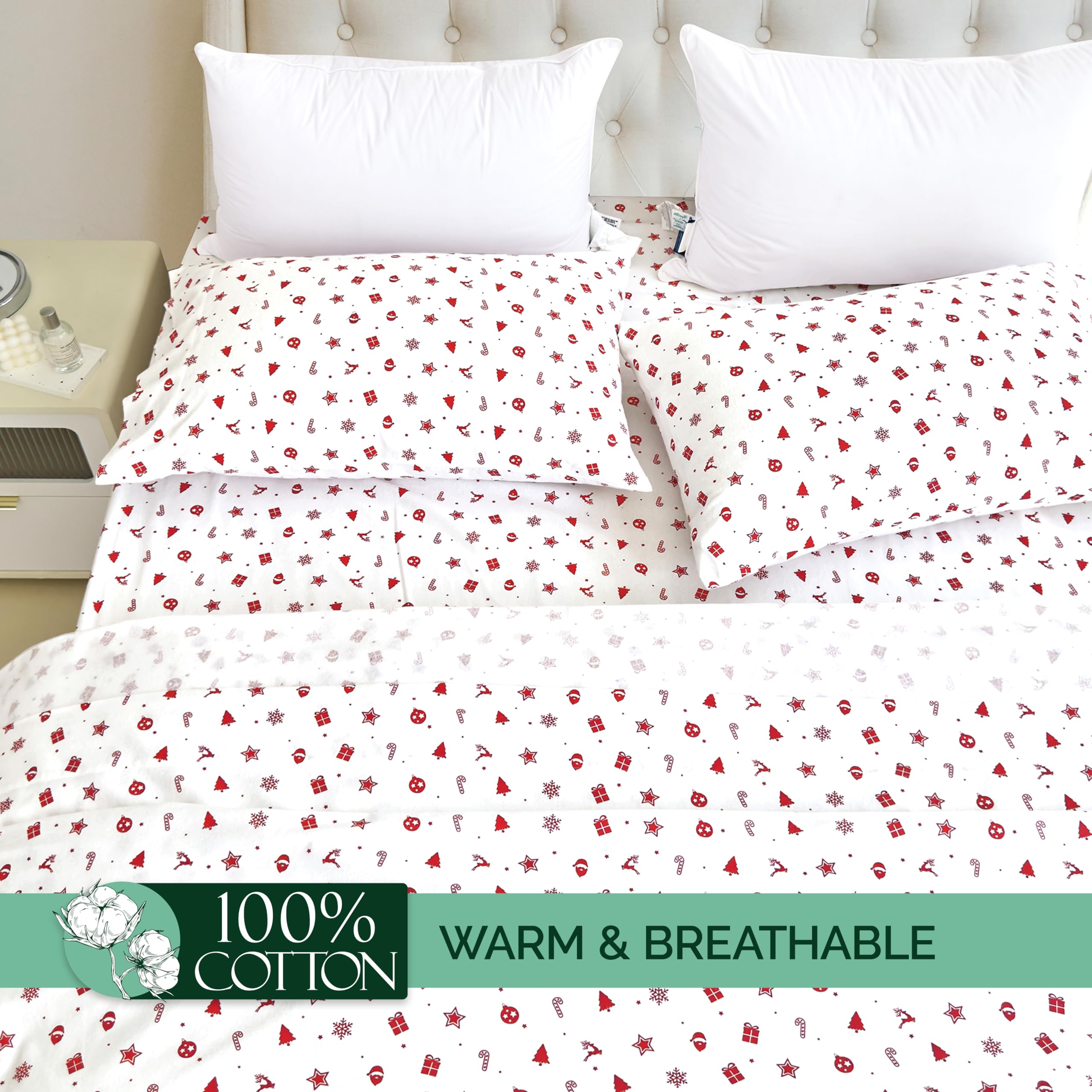 Elegant Comfort Ultra Soft 4-Piece 100% Turkish Cotton Flannel Sheet Set, Holiday Christmas Flannel Sheets - Image 4