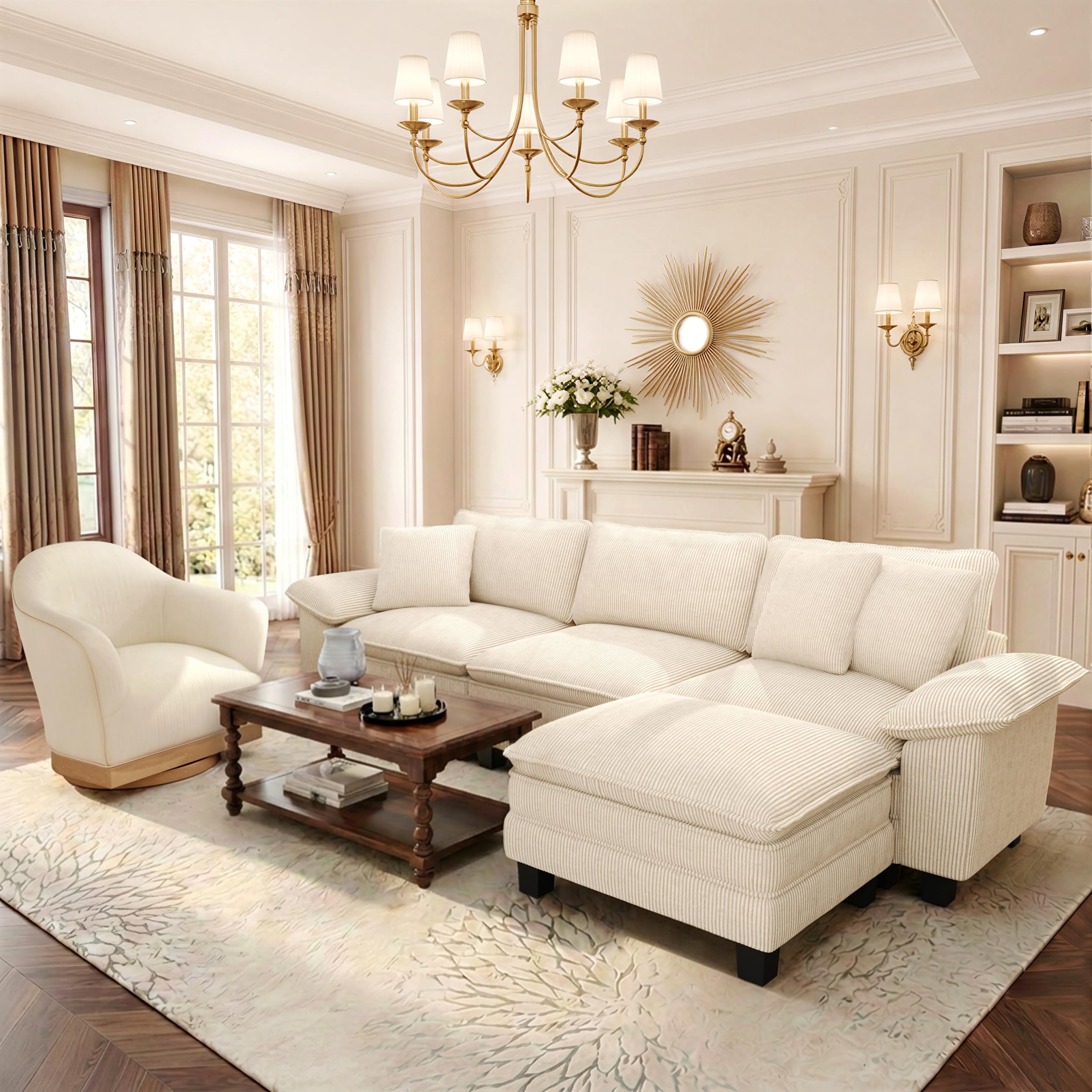 PHI VILLA Cloud Modular Couch Sets with Swivel Accent Chair