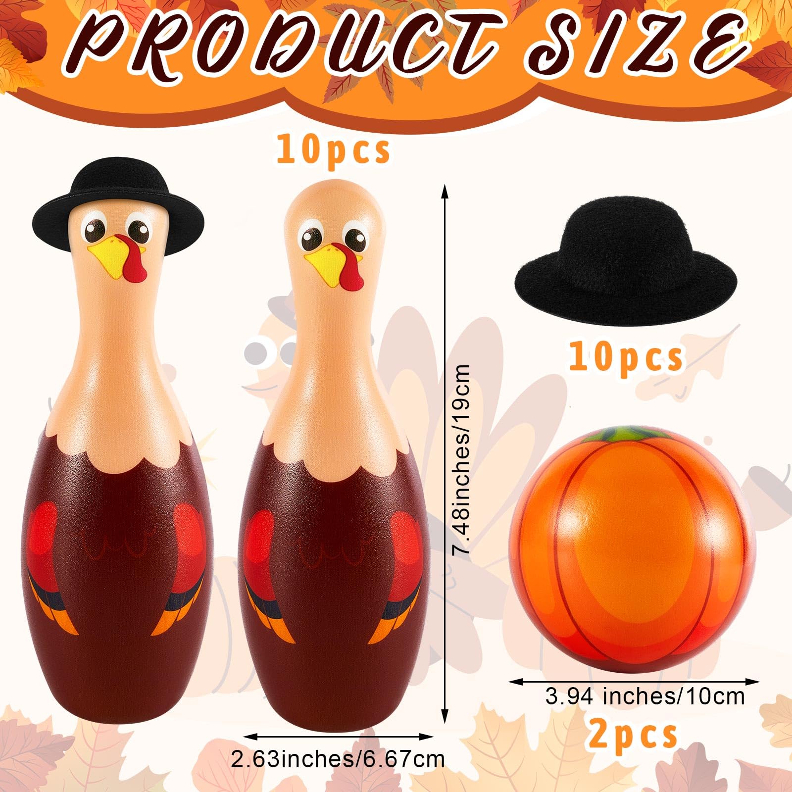 Shappy 12 Pcs Thanksgiving Turkey Bowling Set Including 10 Foam Pins with Black Hat 2 Balls for Girl Kid Boy Indoor Outdoor Holiday Birthday Party Activity Gift Supplies, Fit Children Aged 4-12