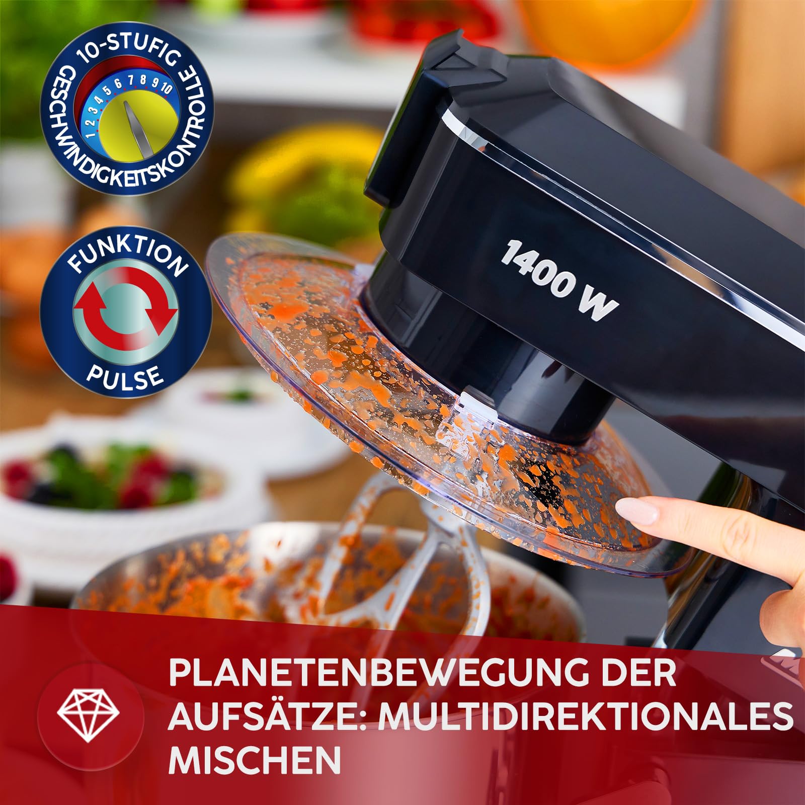 MPM Planetarna Maszyna Kuchenne MRK-24 – Wielofunkcyjny Mikser Kuchenny 4,5 l – Wszechstronne Urządzenie Kuchenne 1400 W – Dwie Misy – W zestawie Maszynka do Mięsa i Blender