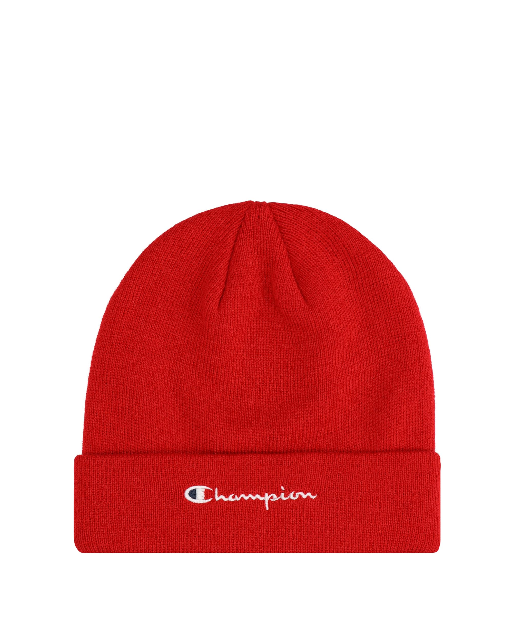 Champion Unisex Red (Rs054) -Adult Lifestyle Caps (806064) -Recycled Acrylic Knitted Yarn Embroidered Script Logo Beanie Hat, One Size