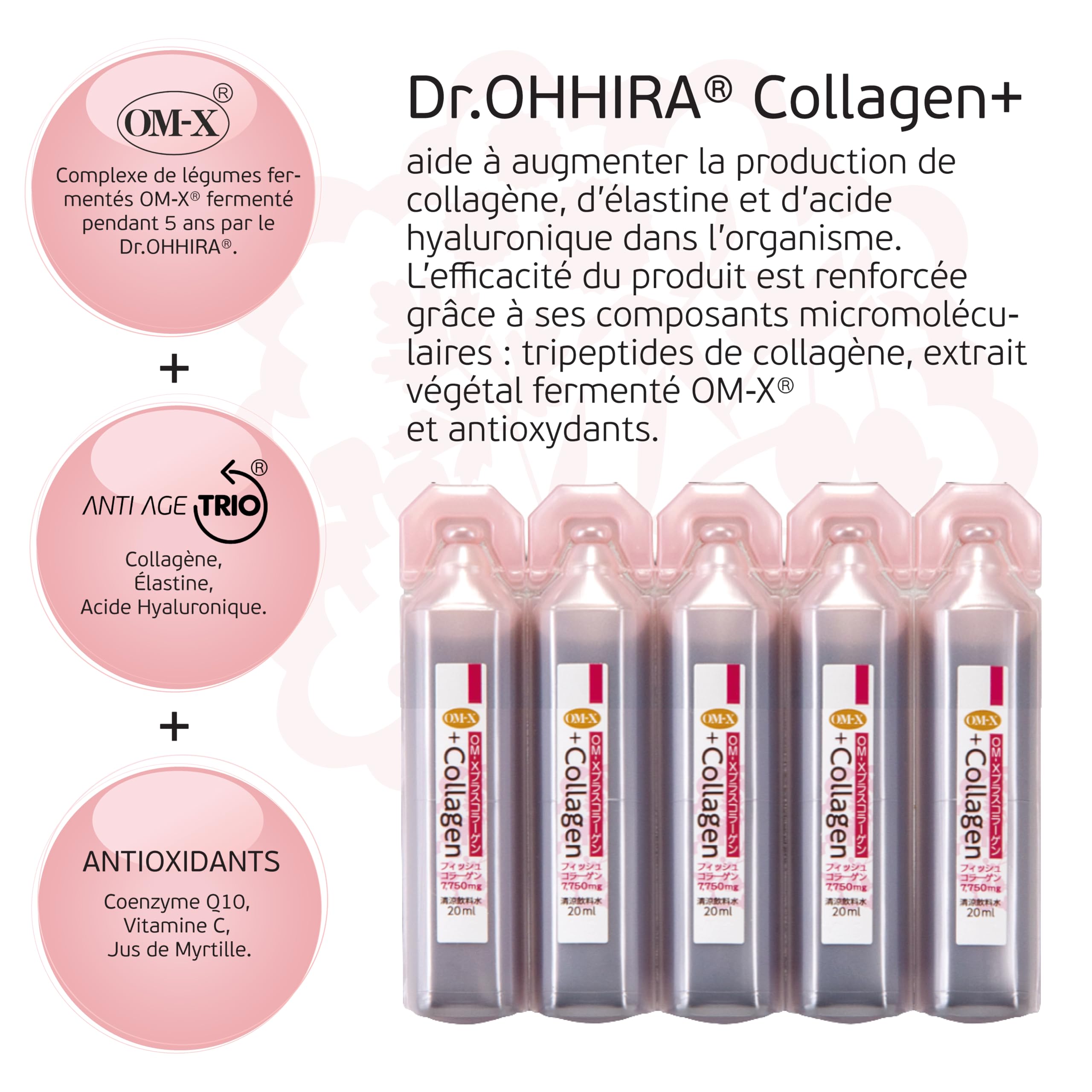 Collagen+ | Complément Alimentaire de Collagène Marin Liquide pour Femmes | Peptides de Collagène Hydrolysé Types I, II, III avec OM-X® et Acide Hyaluronique (200 ml – Pack de 10 fioles)