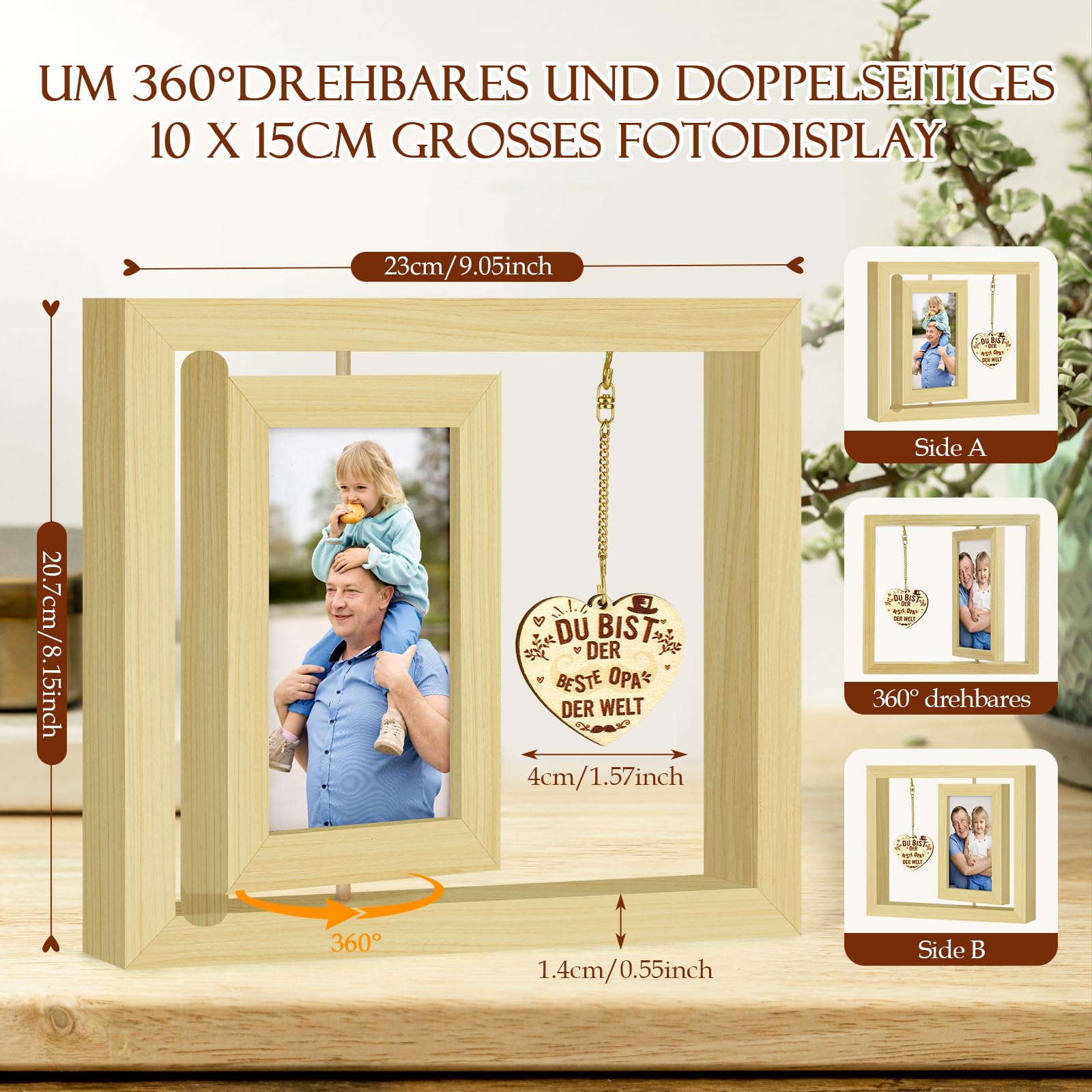 Afuly Cornice Foto Legno Vintage 10x15 per Marrone con Vaso e Albero in Metallo Decorazione da Tavolo Regalo per Matrimonio Compleanno Trasloco Doni per Donna Mamma Nonna Amici Famiglia Coppia