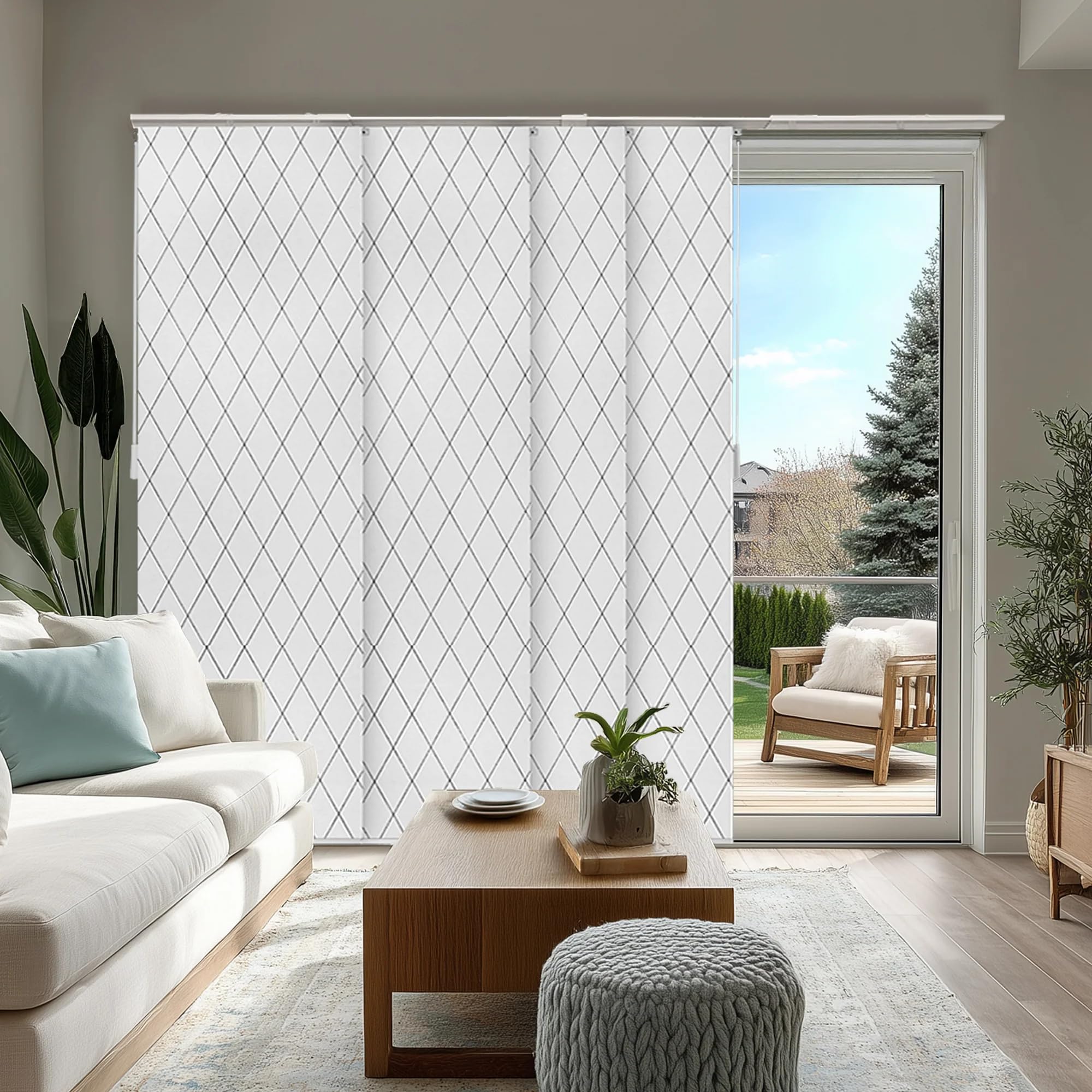 FMFUNCTEX Tenda Trasparente In Lino Bianco, 1 Pannello 254x213 Cm, Con Asta Porta, Per Porta Scorrevole O Terrazza