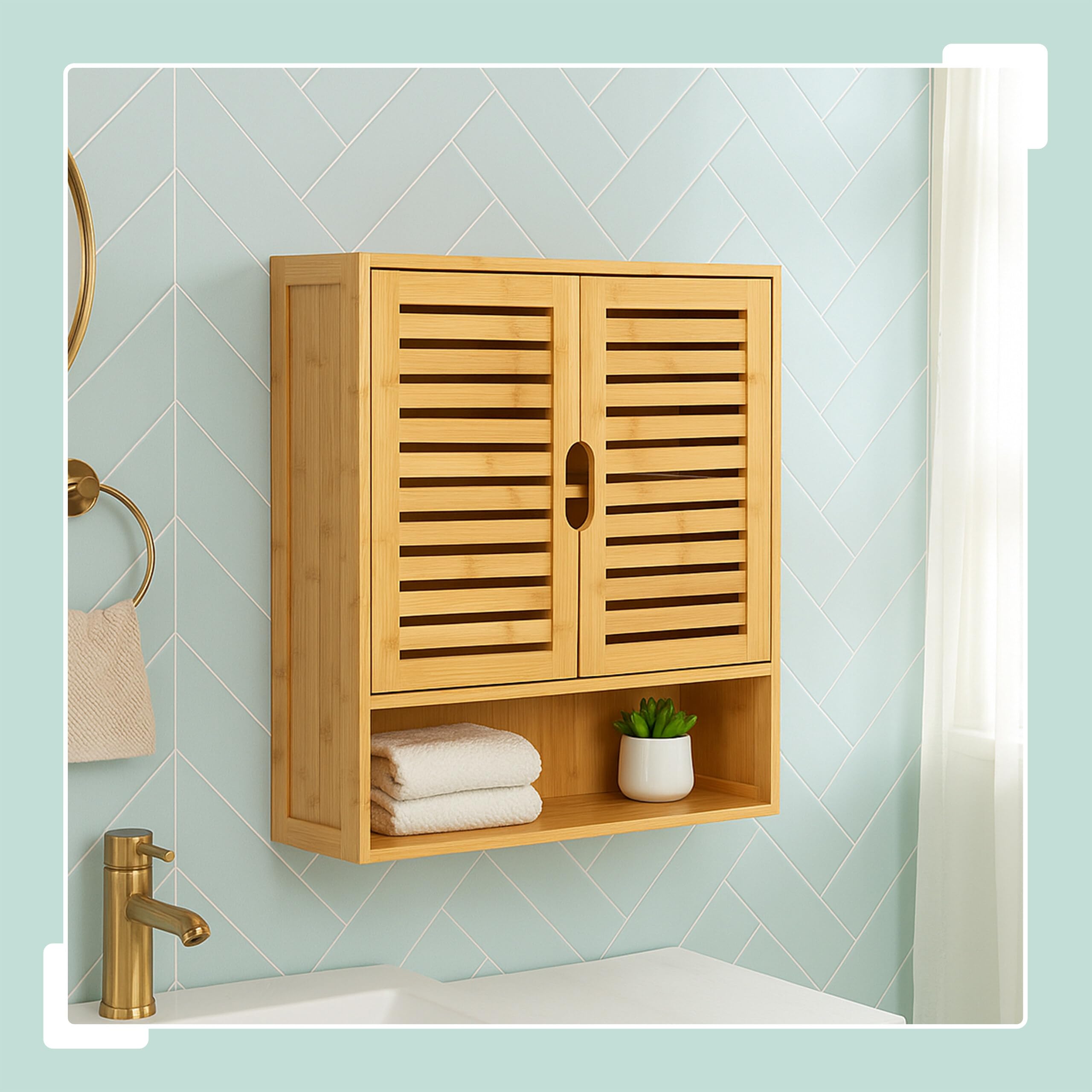 Relaxdays Armoire Murale Salle de Bain, 3 Compartiments, H x L x P : 66 x 59 x 21 cm, Portes à lamelles.