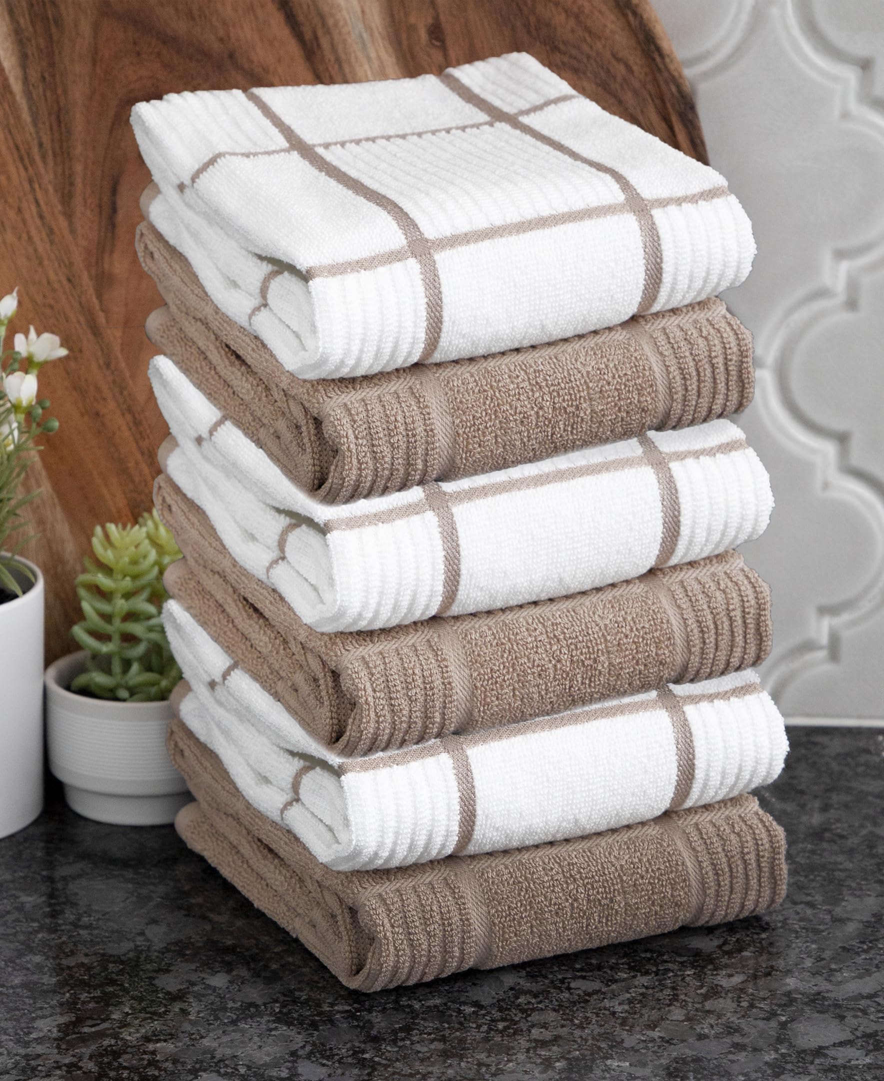 T-Fal Solide und karierte Parkett-Küchentüche: sehr saugfähig, superweich, langlebig, 100 % Baumwolle, 40,6 x 66 cm, Geschirrtücher zum Reinigen und Trocknen von Geschirr, Pfannen, Glaswaren