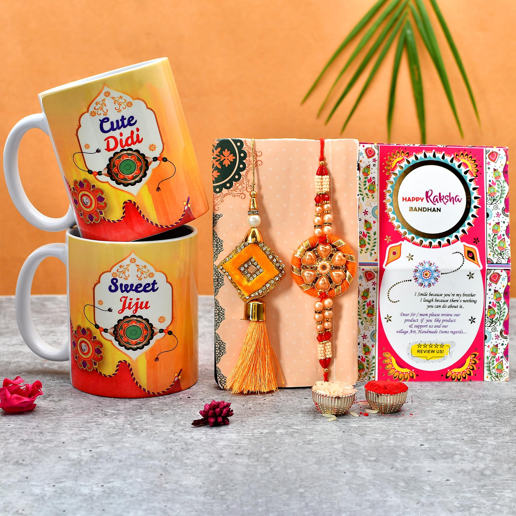 V Kraft "Cute DIDI Sweet JIJU Printed Designer White Color Coffee Mug with Designer Rakhi for didi jiju with roli chawal and Rakhi Special Wishes Card |330 ml (Rakhi Combo 04)