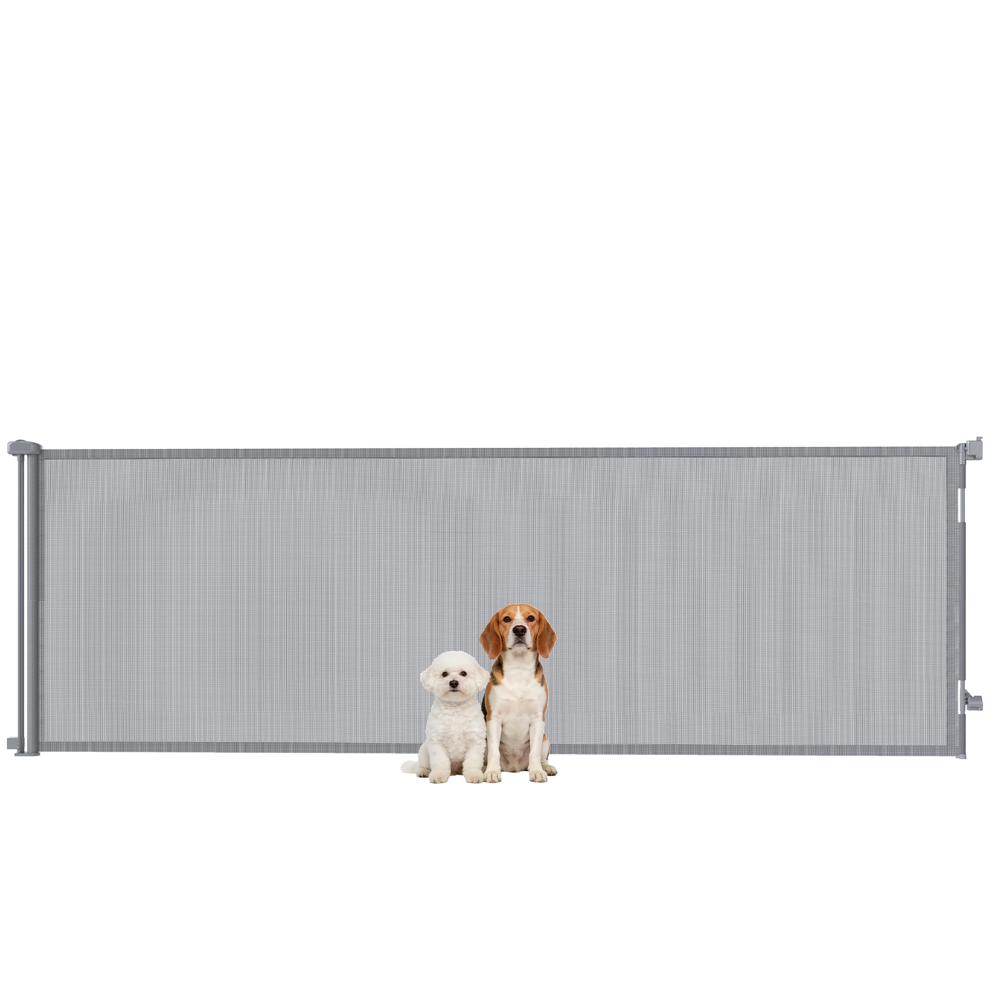 PawHut Retractable Stair Gate for Dogs, 300 cm Wide & 104 cm Tall Grey