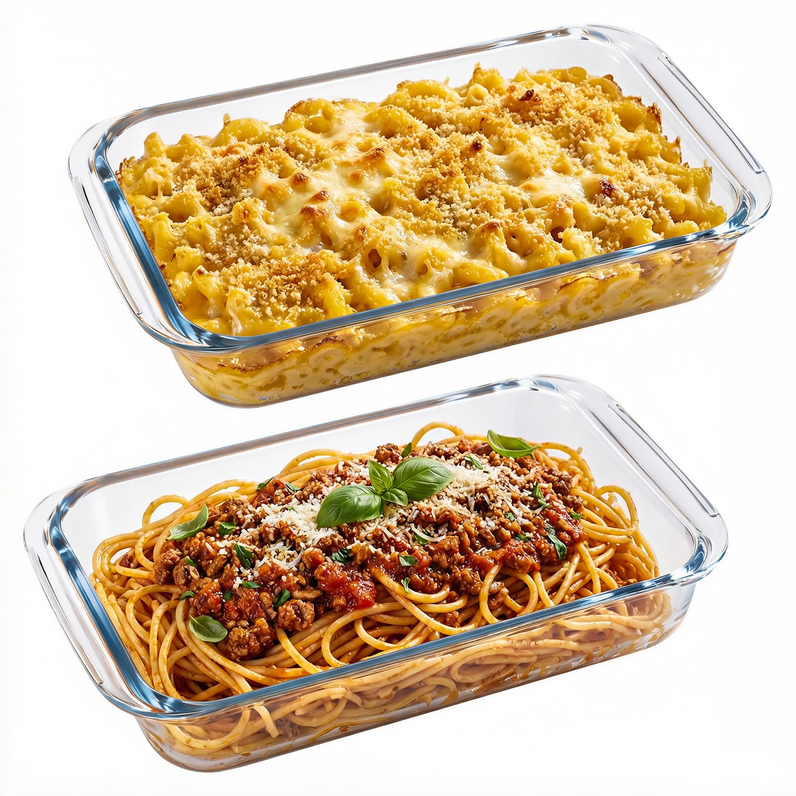 Hejo 2 Pcs Glass Lasagne Dish, 1L Glass Oven Dish with Handle, Heat Resistant Baking Dishs, Transparent Rectangular Baking Tray, Pyrex Dishes for the Ovens, Oven Safe & Microwave Safe