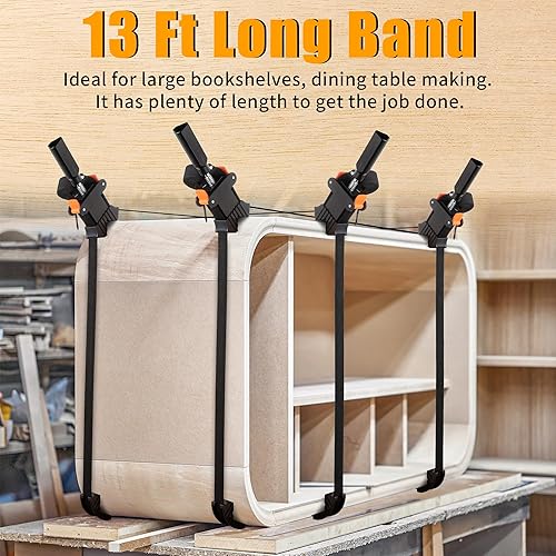 Vista 22 de Feekoon 1 paquete de abrazaderas de correa para cinturón de 13 pies para carpintería, abrazaderas de banda de liberación rápida con 4 garras