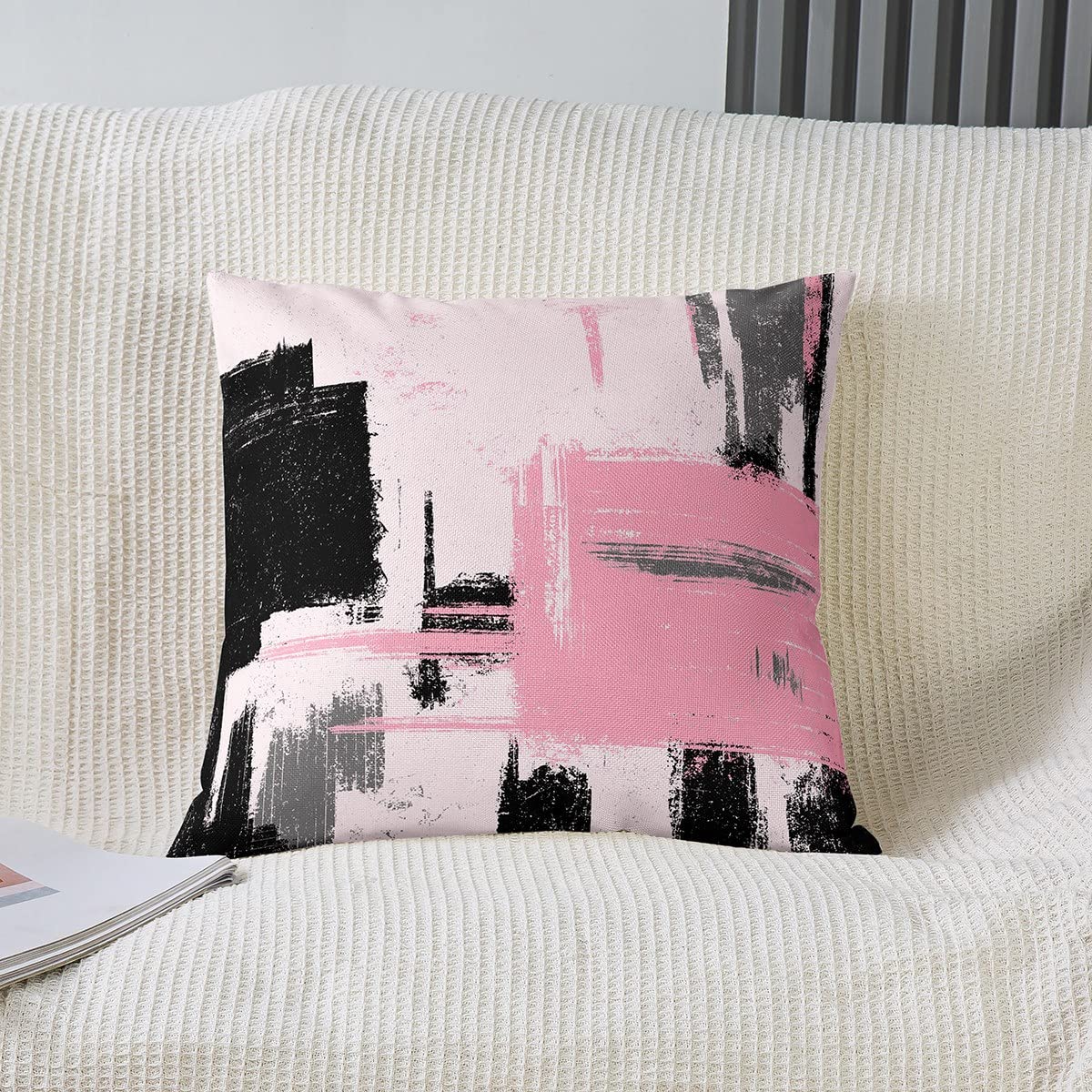 Loussiesd Abstract Throw Pillow Covers for Couch Sofa Bed, Set of 2 Modern Abstract Art Decorative Pillows Cushion Covers, Pink Black Pattern Pillow Inserts Not Included, 50x50cm