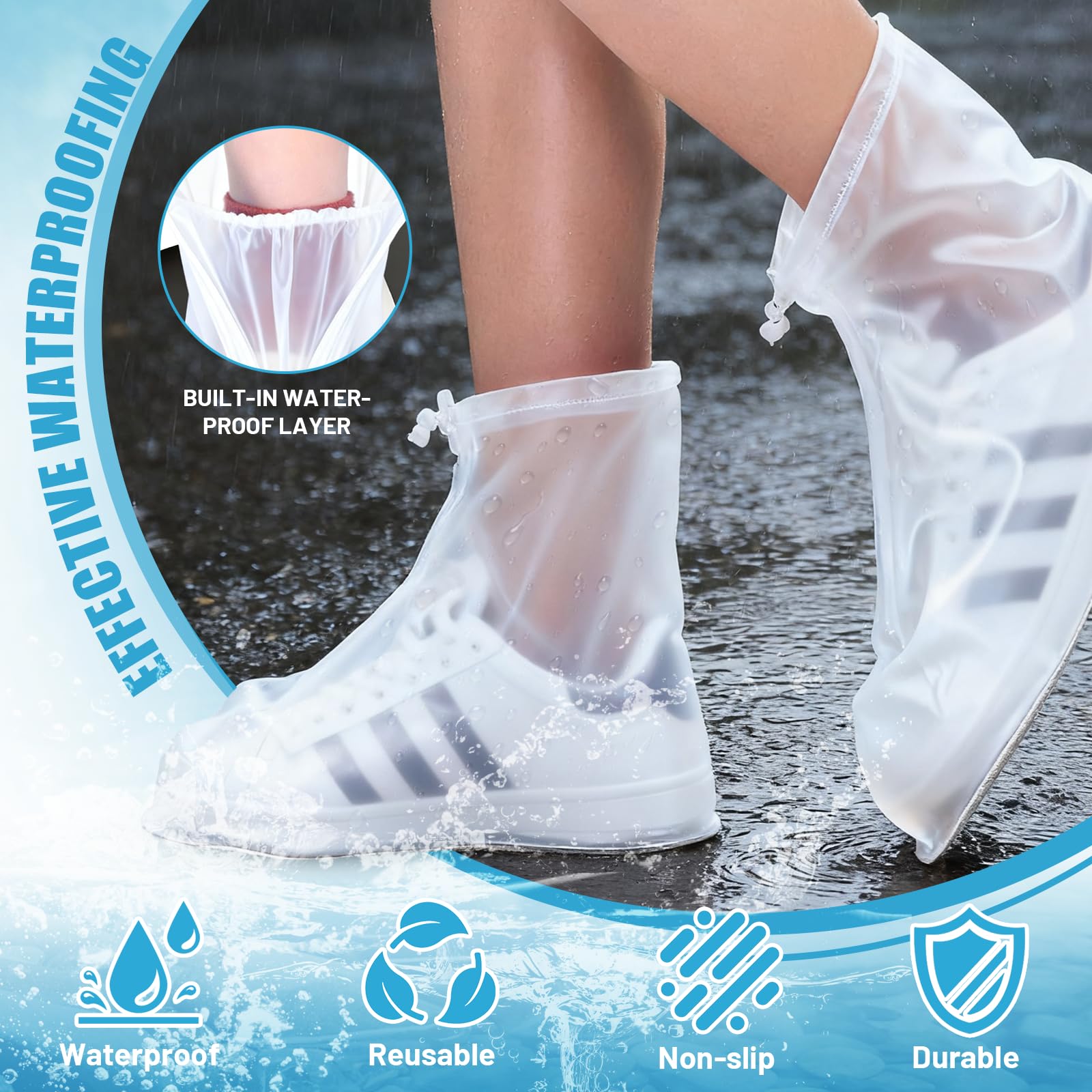 Schuhüberzieher Wasserdicht Regenschutz Schuhe Überzieher Wiederverwendbare Überziehschuhe Überschuhe Fahrrad Shoe Cover Regenüberschuhe Regenüberzieher Schuhe 2 Paar (L)