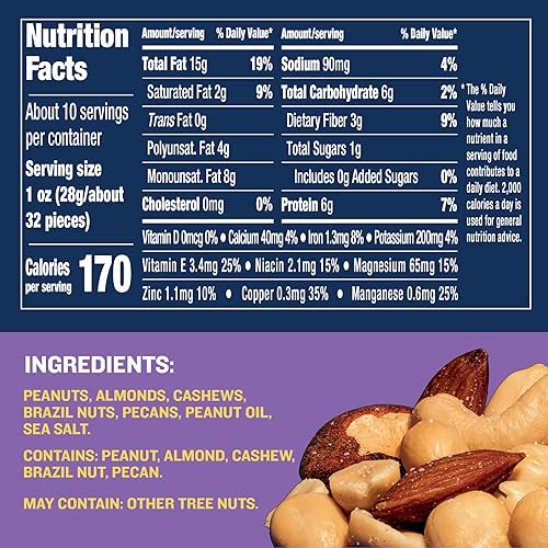 Miniatura 8 de Planters Nueces mixtas tostadas sin sal lata de 103 onzas