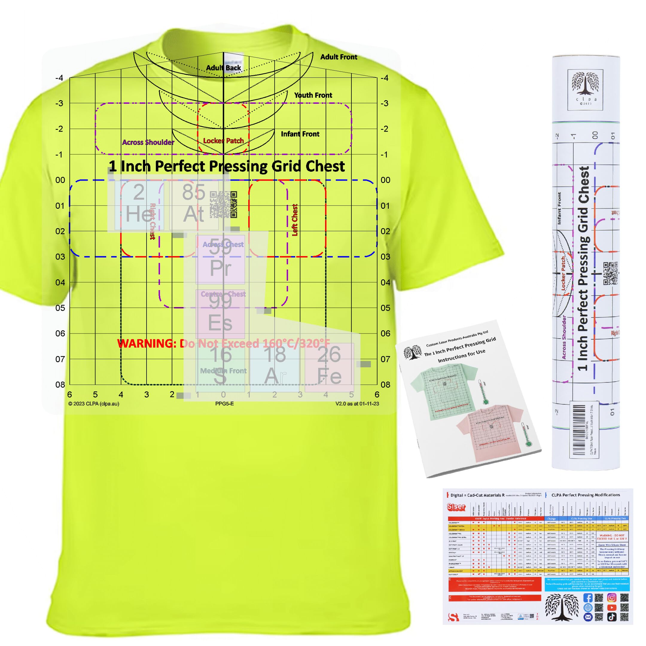 Clpa White T-Shirt Ruler Guide — Neck And Chest Placement | Heat-Safe To 320°F | Shirt Alignment Tool For Heat Press | Htv, Dtf And Embroidery | All Necklines | Made In Australia