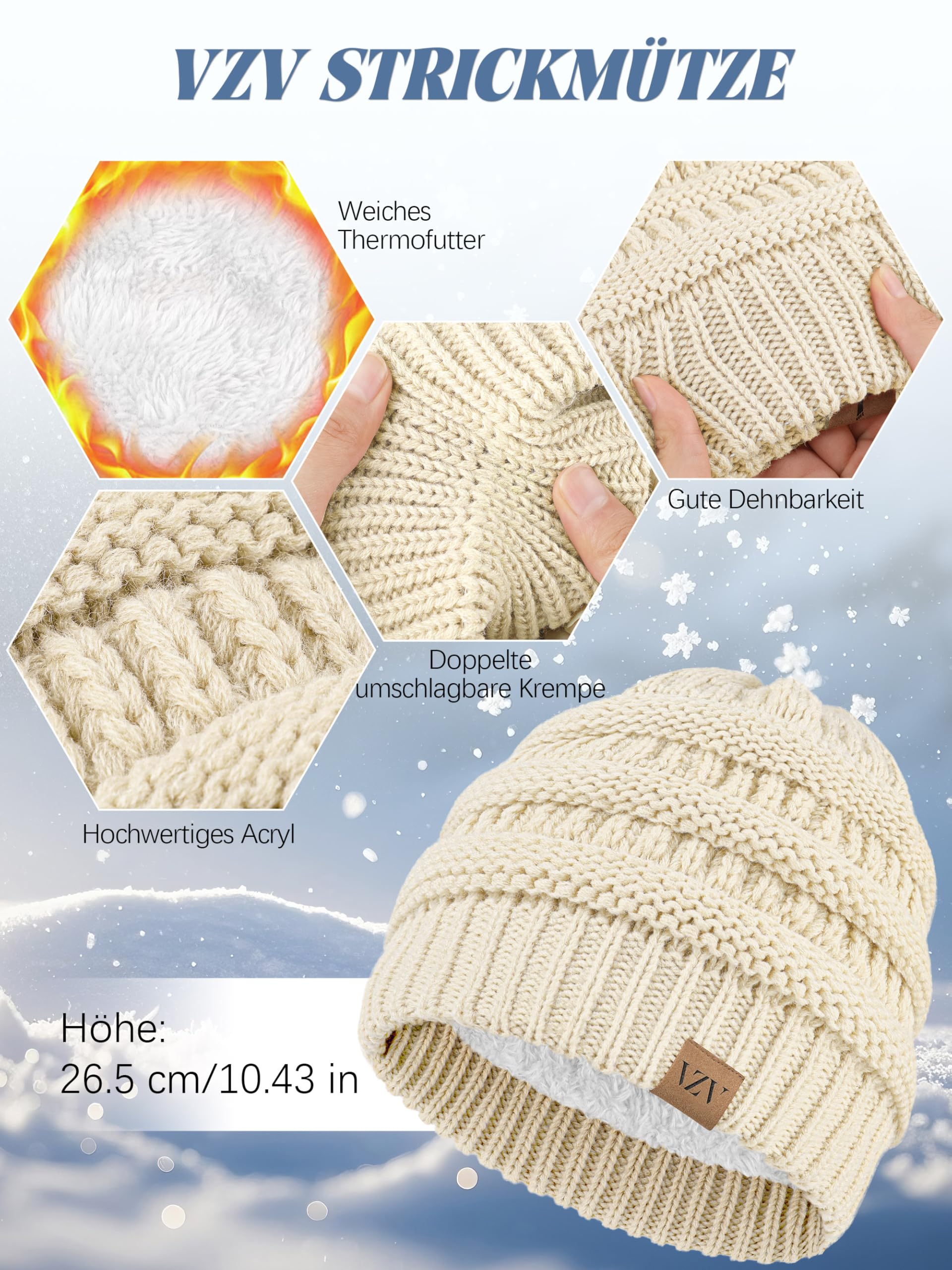 VZV Winter Set für Damen, Strickmütze mit Schal und Touchscreen-Handschuhe, Warmer Halswärmer, Schwarz