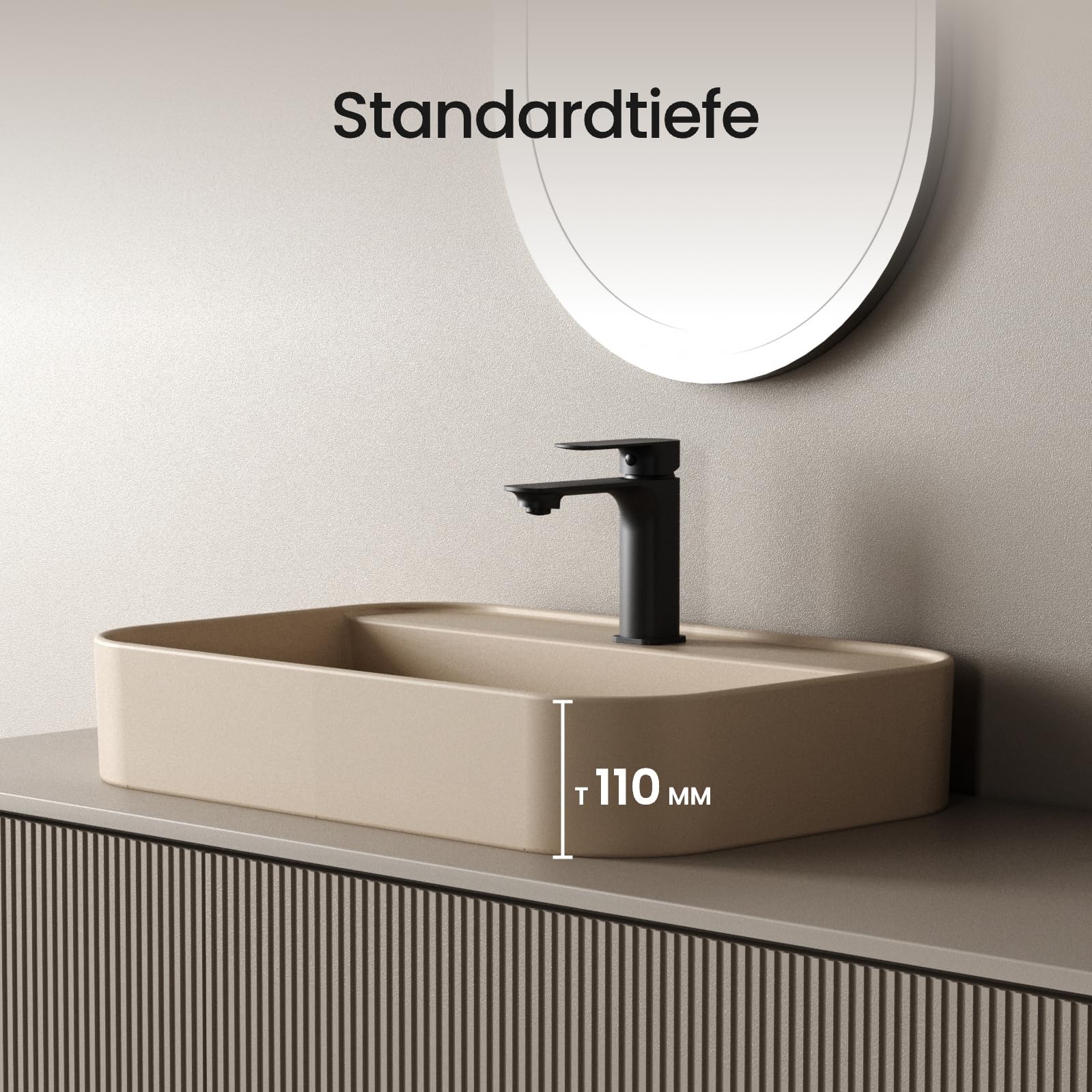 EMKE Lavabo de salle de bain - Lavabo à poser - Beige pâle mat - 60,3 x 40,1 x 11 cm - En céramique - Pour salle de bain et WC d'invités - Rectangulaire - Lavabo suspendu de qualité supérieure