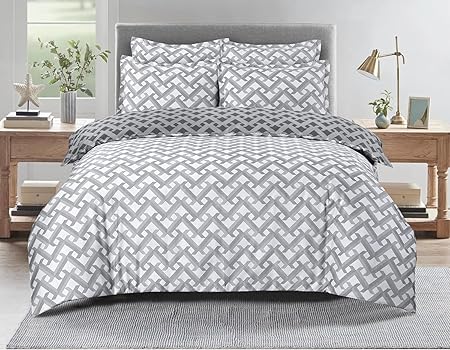 Majestic Giftware Madison Linen 4 Pcs 48" Twin Size Bedding Set (BL107-48T-4pcs) Diamond Braid Dark Gray 300 TC Cotton Sateen Durable & Washable | 1 Fitted Sheet, 1 Duvet, 2 Pillowcases