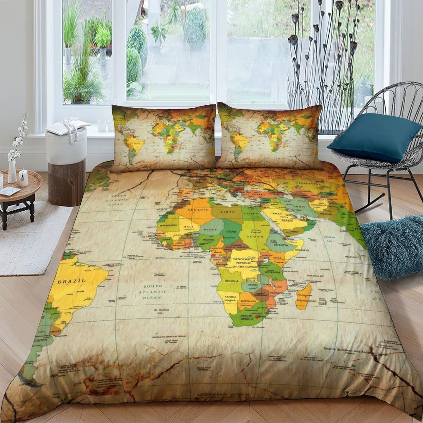 Ctjqhvkz Style-6 3D Printed Vintage World Map Fitted Sheet Microfiber Soft Anti-Slip Mattress Cover For Bedroom Guest Room Decor Single（135X200cm）