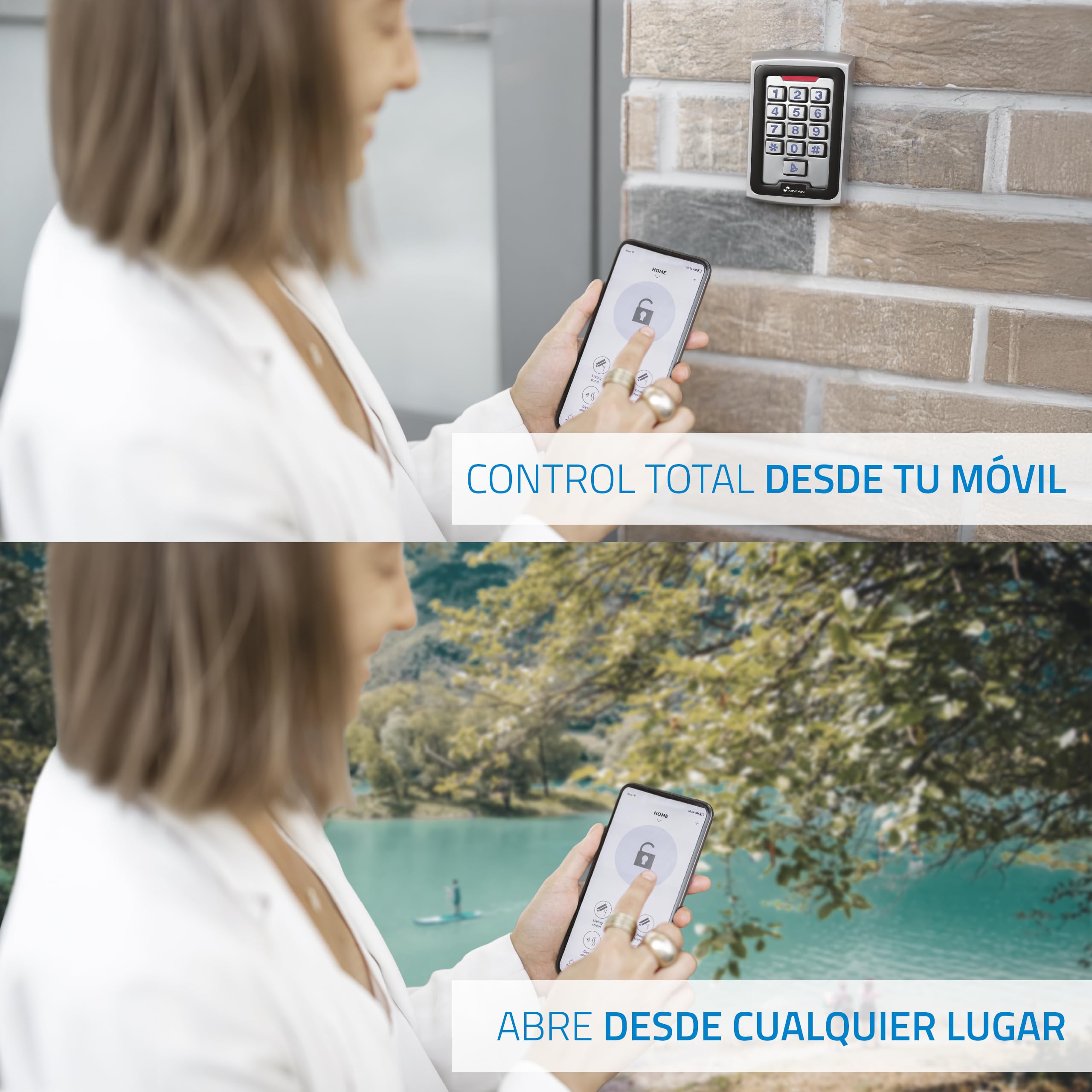 Control de Acceso autónomo NIVIAN Acceso por Tarjeta EM, Pin y App Salida de relé, pulsador y Timbre Wiegand 26 y WiFi | Control de Tiempos App Tuya Smart para gestión y Aperturas