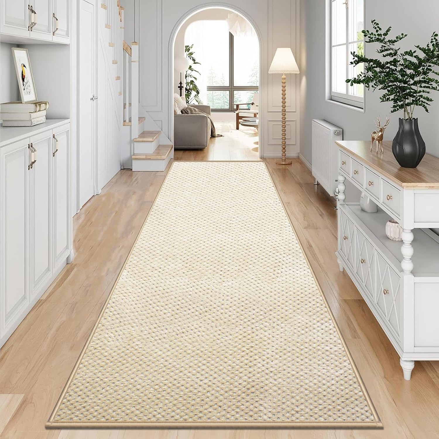 Teppich Läufer Küche 70x240cm, Chenille Küchenläufer rutschfest mit Gummi, Küchenteppich Waschbar rutschfest, Küchenmatte Saugfähig, Waschbare Teppiche für Flur, Küchen, Waschküche, Beige