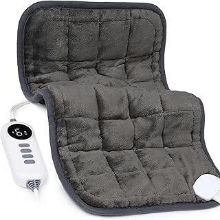 Heating Pad, Weighted Vibrating Massage Heating Pad with Heat Therapy - 4 Massage Modes & 6 Adjustable Heat Settings for Back/Shoulder Pain Relief, 12” x 24”, Black，Birthday Gifts for Women Men