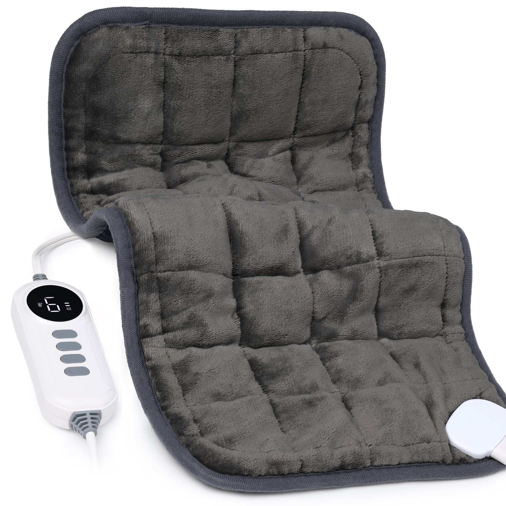 Heating Pad, Weighted Heating Pad with Massaging Vibrations, Massage Heating Pad for Back Cramps Shoulder Pain Relief, 6 Heat Settings & 4 Massage Modes, Gifts for Christmas, 12” x 24”