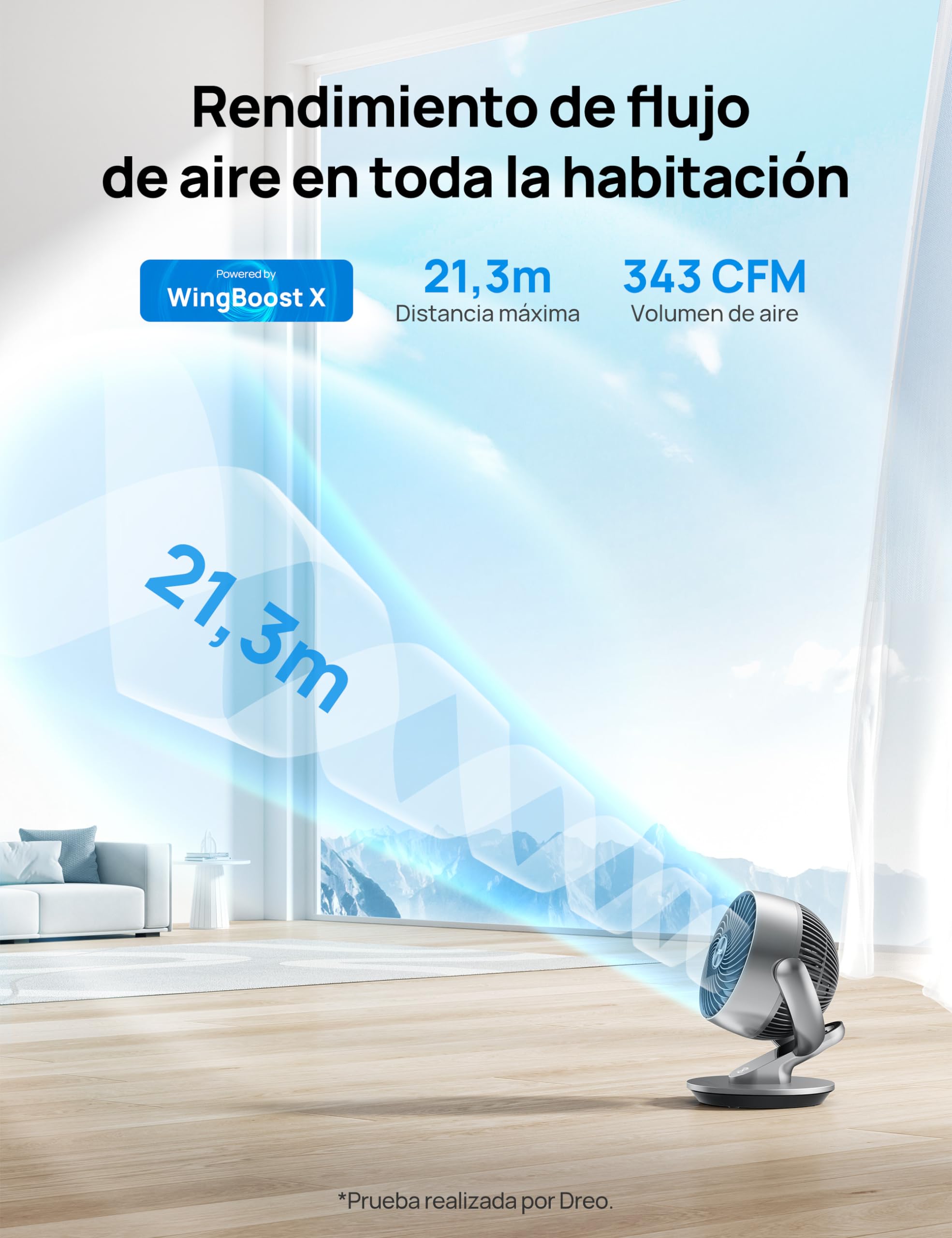 Dreo Ventilador de mesa inteligente, 28 dB, diámetro de 18 cm, 4 velocidades, 5 modos, temporizador 12h, oscilación 120° + 90°, control remoto y por voz, función de enfriamiento, Lynx S, plateado